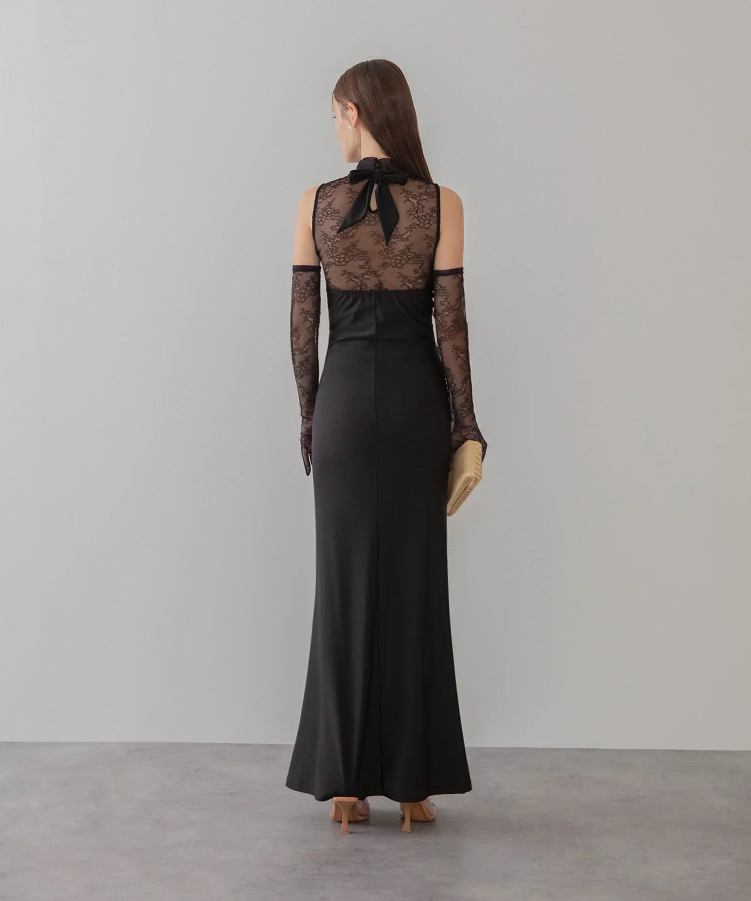 【LEJA LUXE】2WAYシアーレースグローブクラシックブラックマーメイドドレス