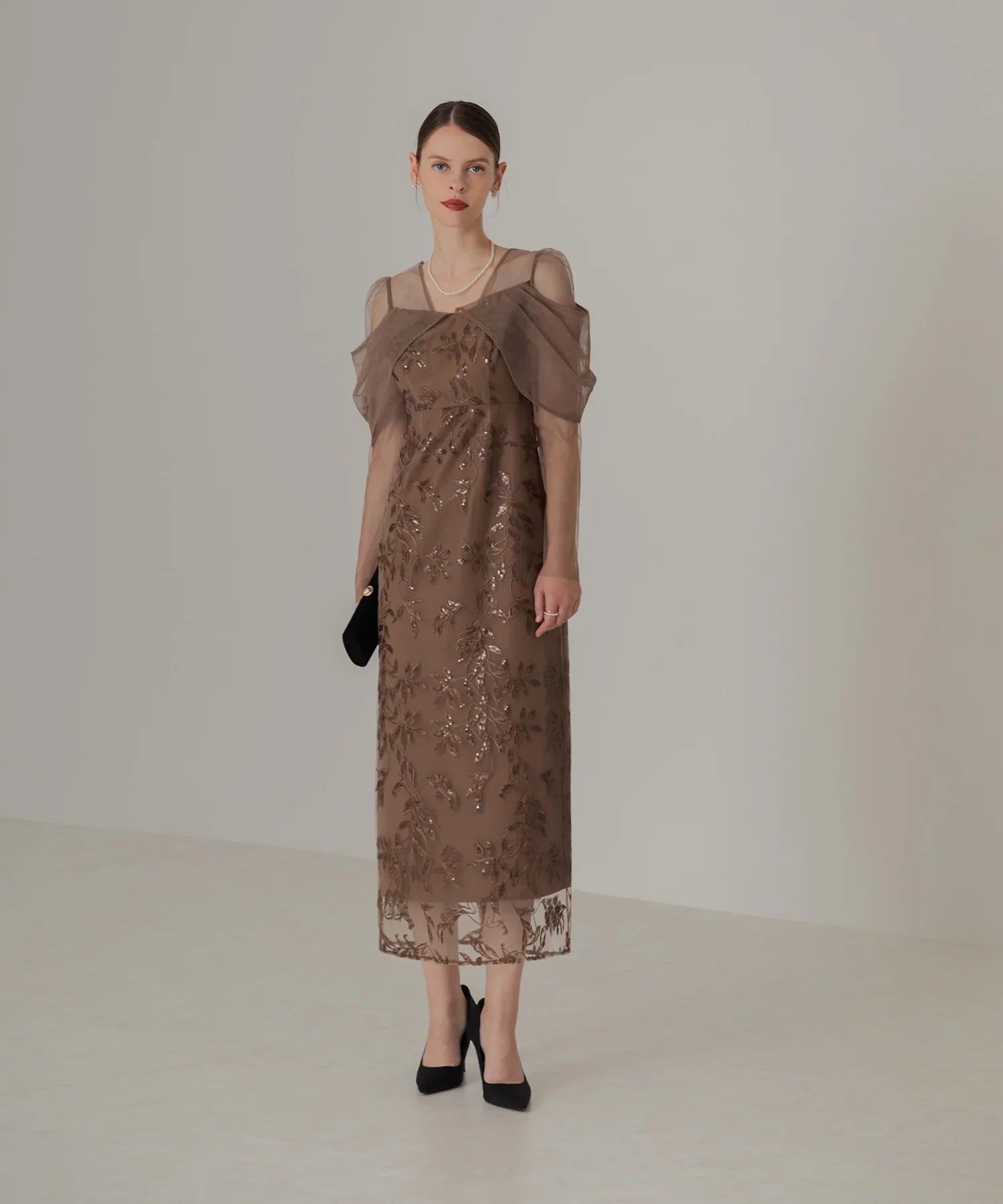 【一部当日発送】チュールロングスリーブリーフIラインワンピースドレス