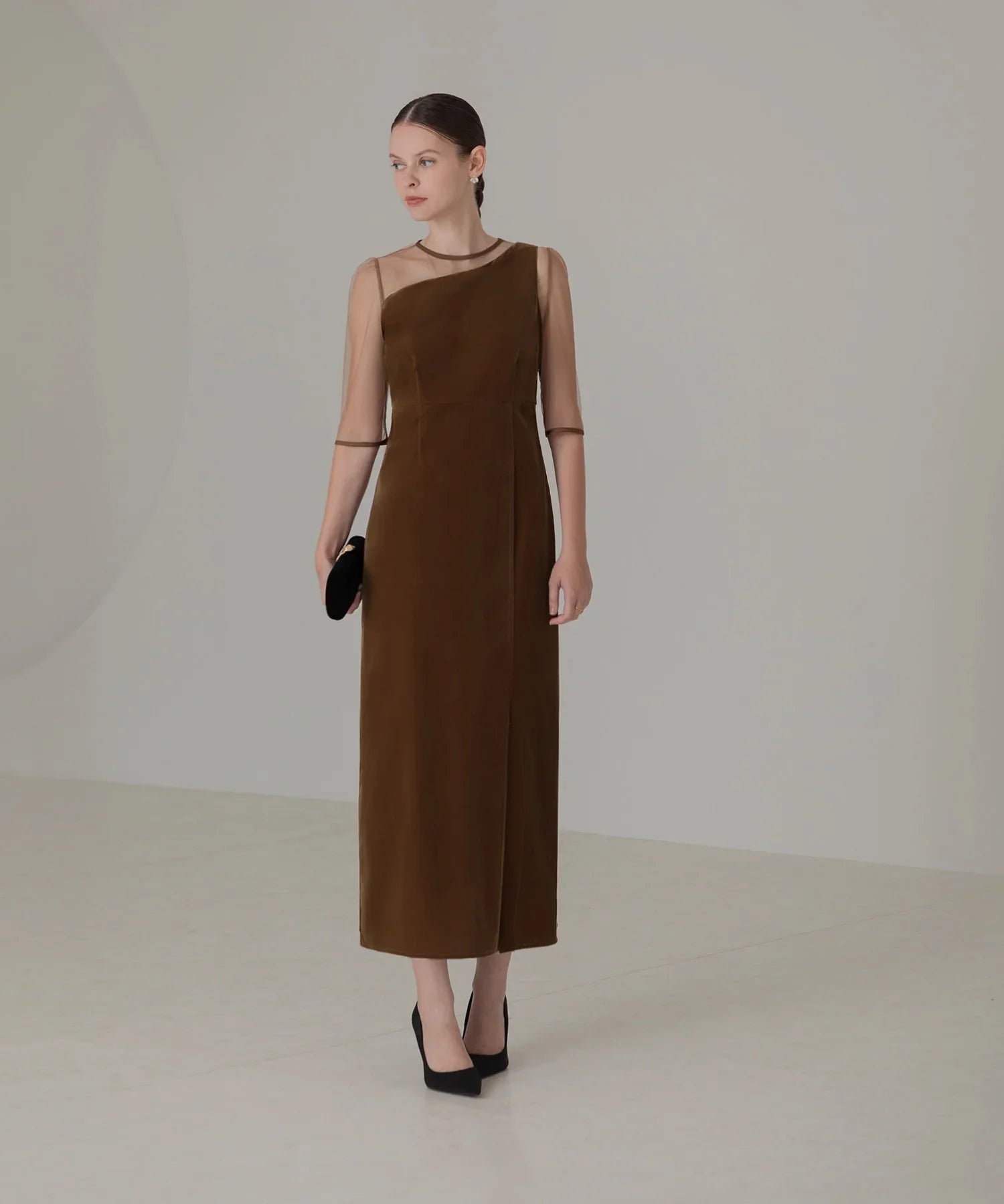 【当日発送】アシンメトリーティアードフリル3WAYベロアワンピースドレス