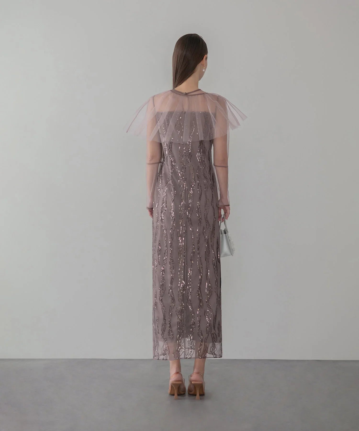 【当日発送】シアーケープスパンコールIラインワンピースドレス