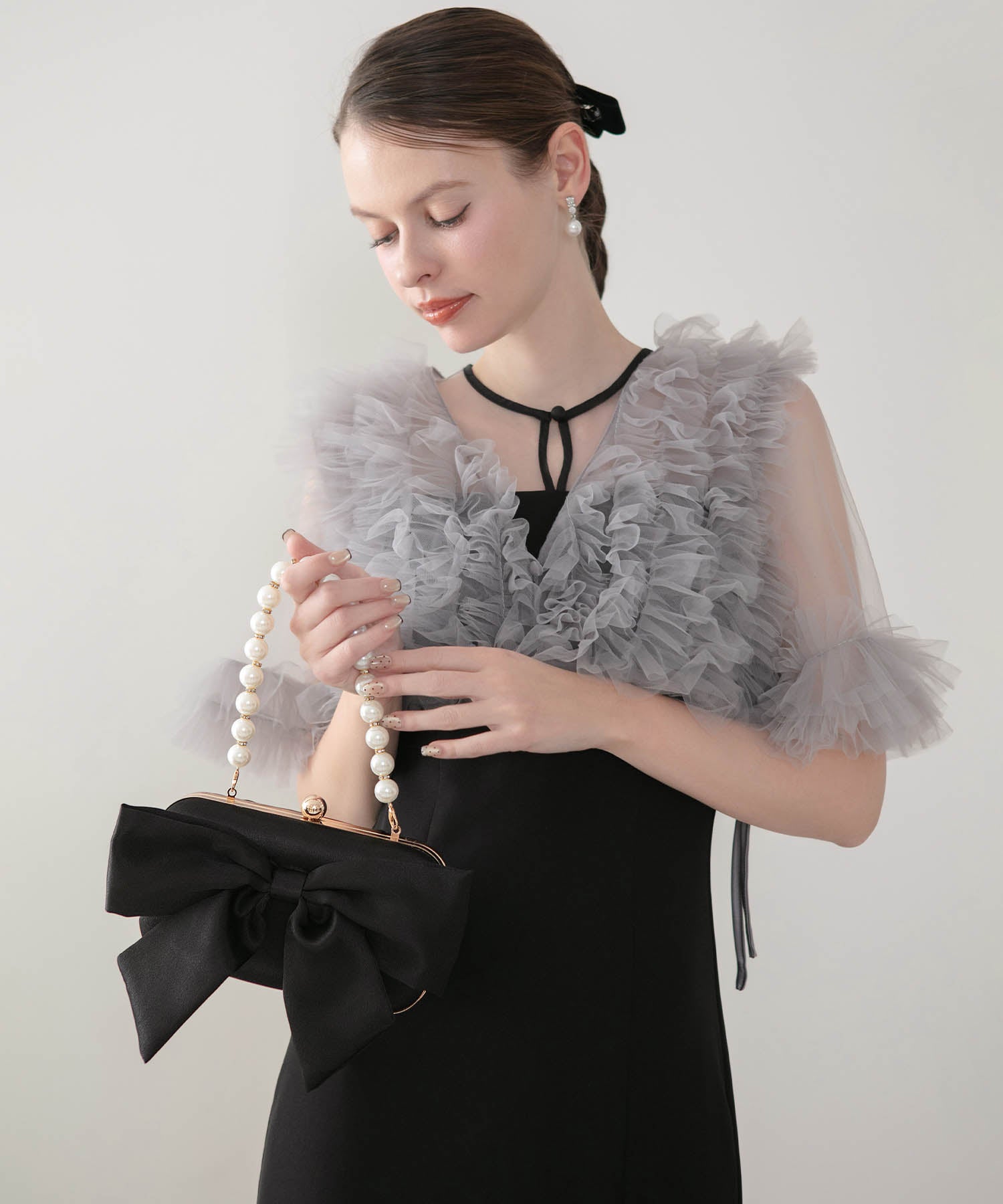 【当日発送】2WAYビッグリボンパールハンドルバッグ