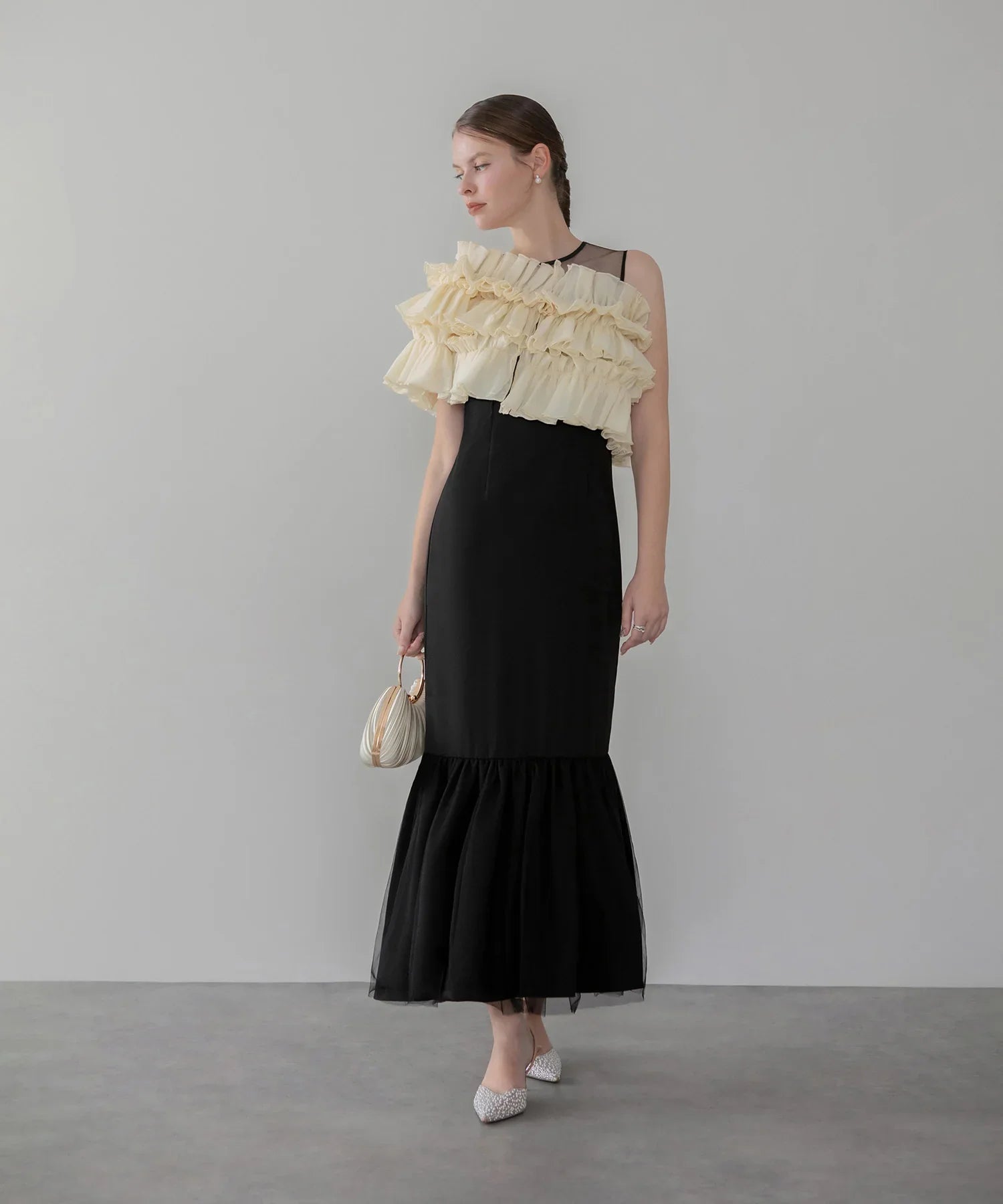 【当日発送】3WAYアシンメトリーチュールフリルワンピースドレス