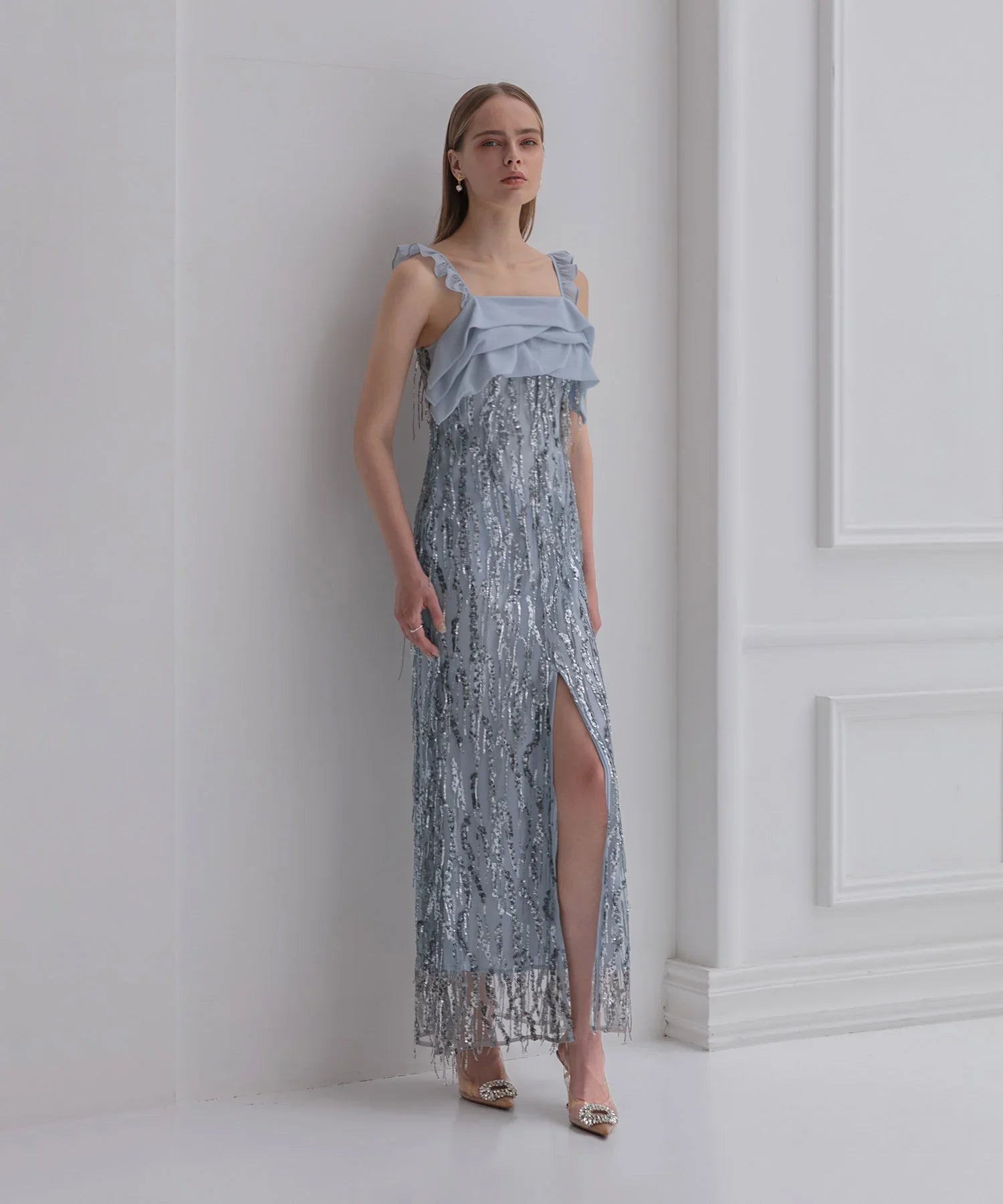 【LEJA LUXE】フリンジスパンコールIラインドレス