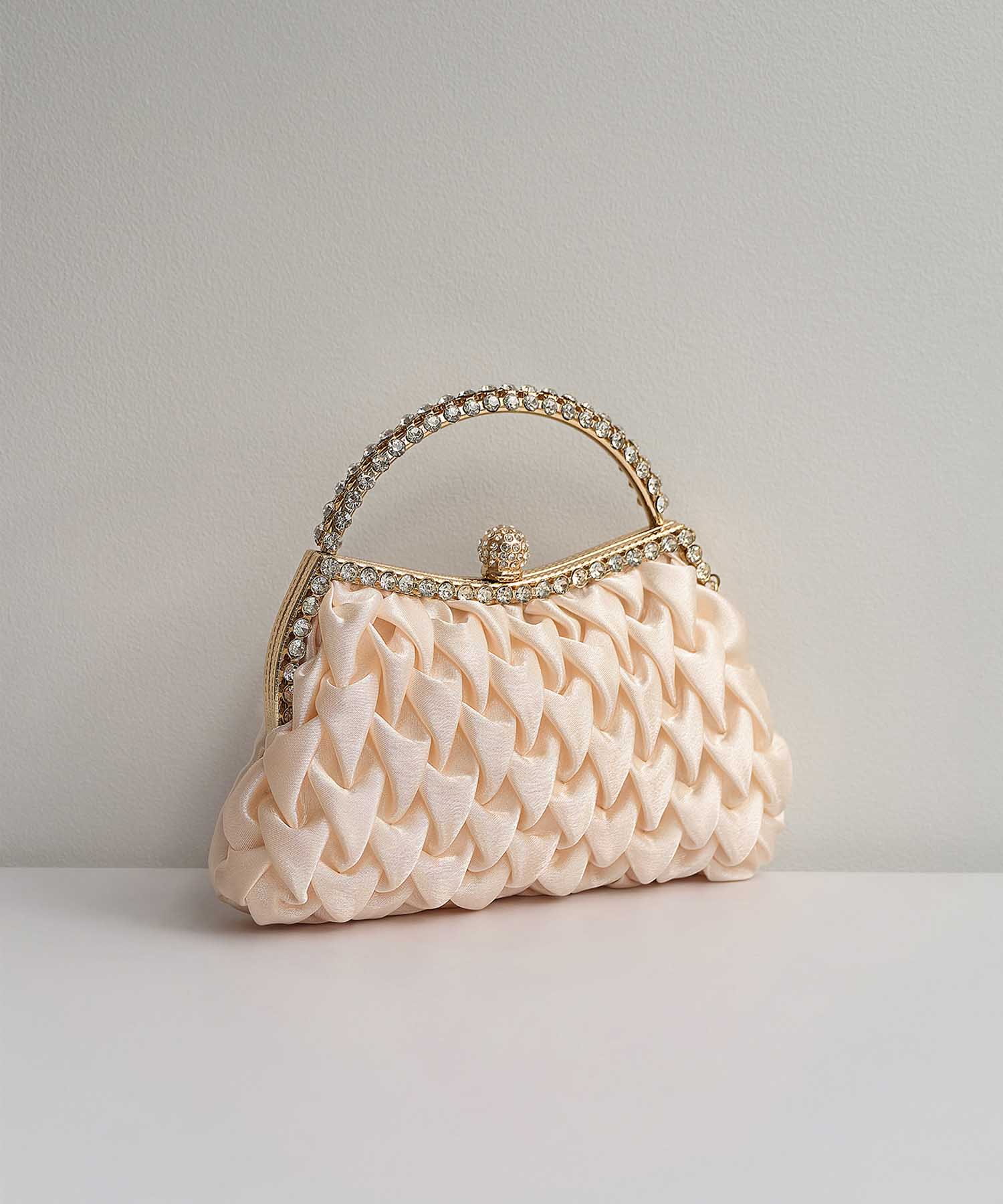 【一部当日発送】ビジューハンドルスモッキングサテン2WAYバッグ