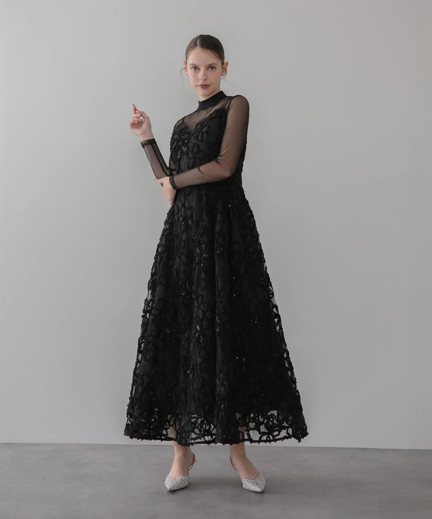 【当日発送】シアーフラワーレースレイヤードワンピース