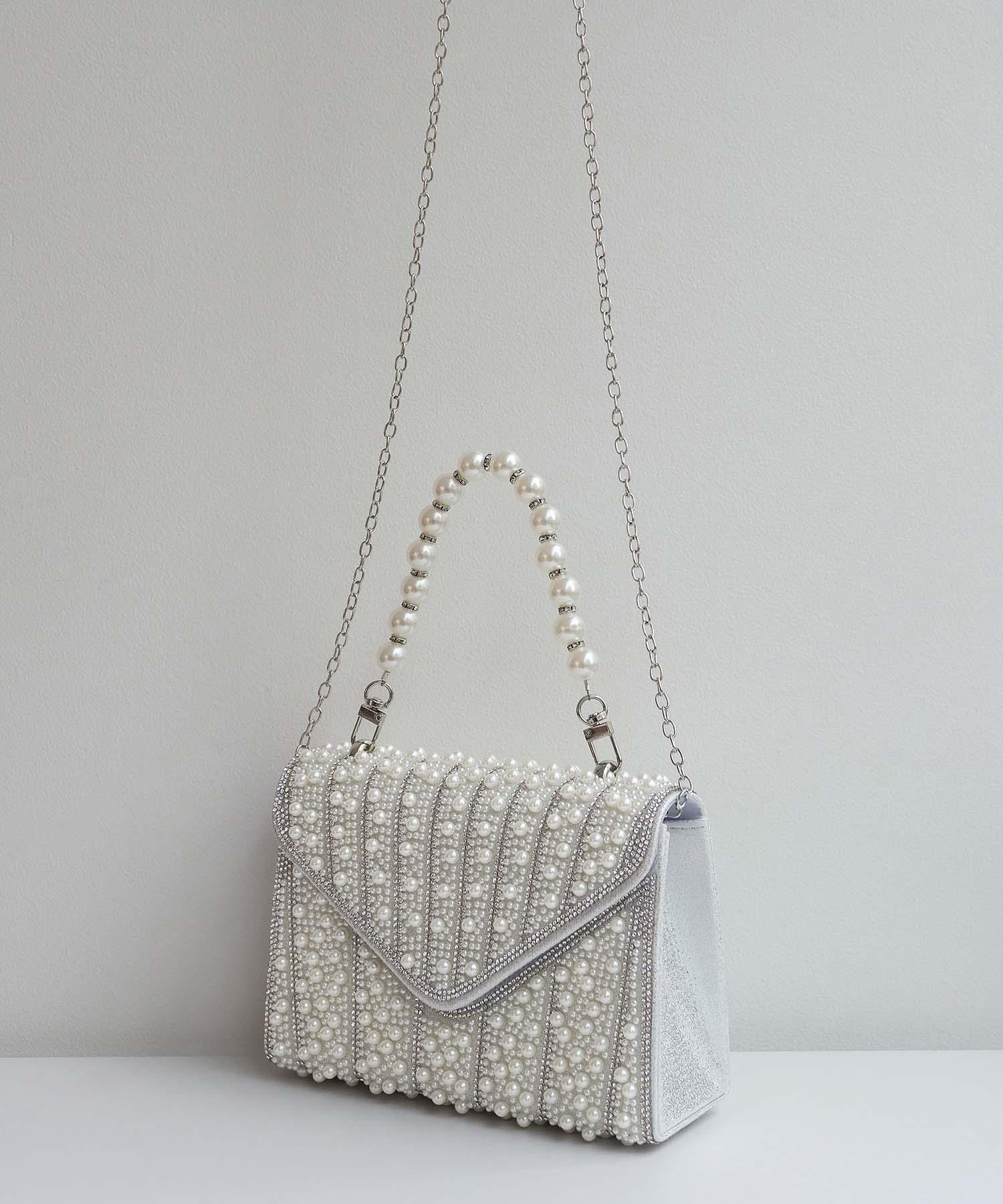 【予約販売】3WAYオールパールビジュー ストライプデザインバッグ