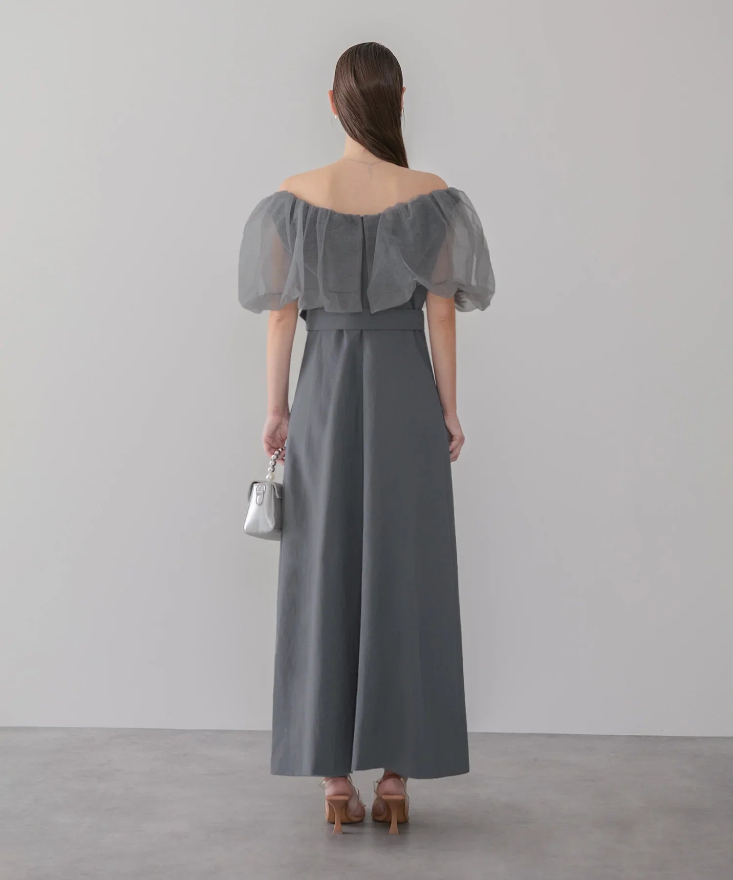 【当日発送】3WAYオフショルチュールトレンチディティールワンピ―スドレス