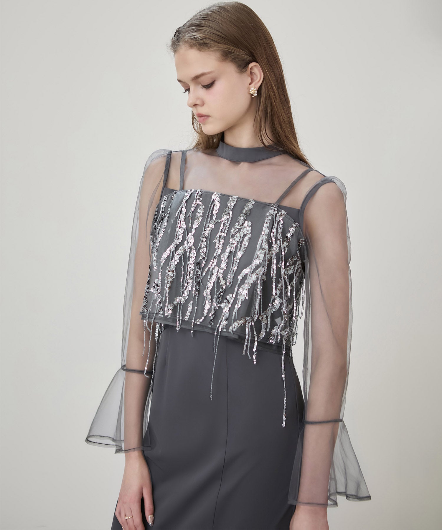 【当日発送】2WAYスパンコールビスチェチュールIラインワンピースドレス