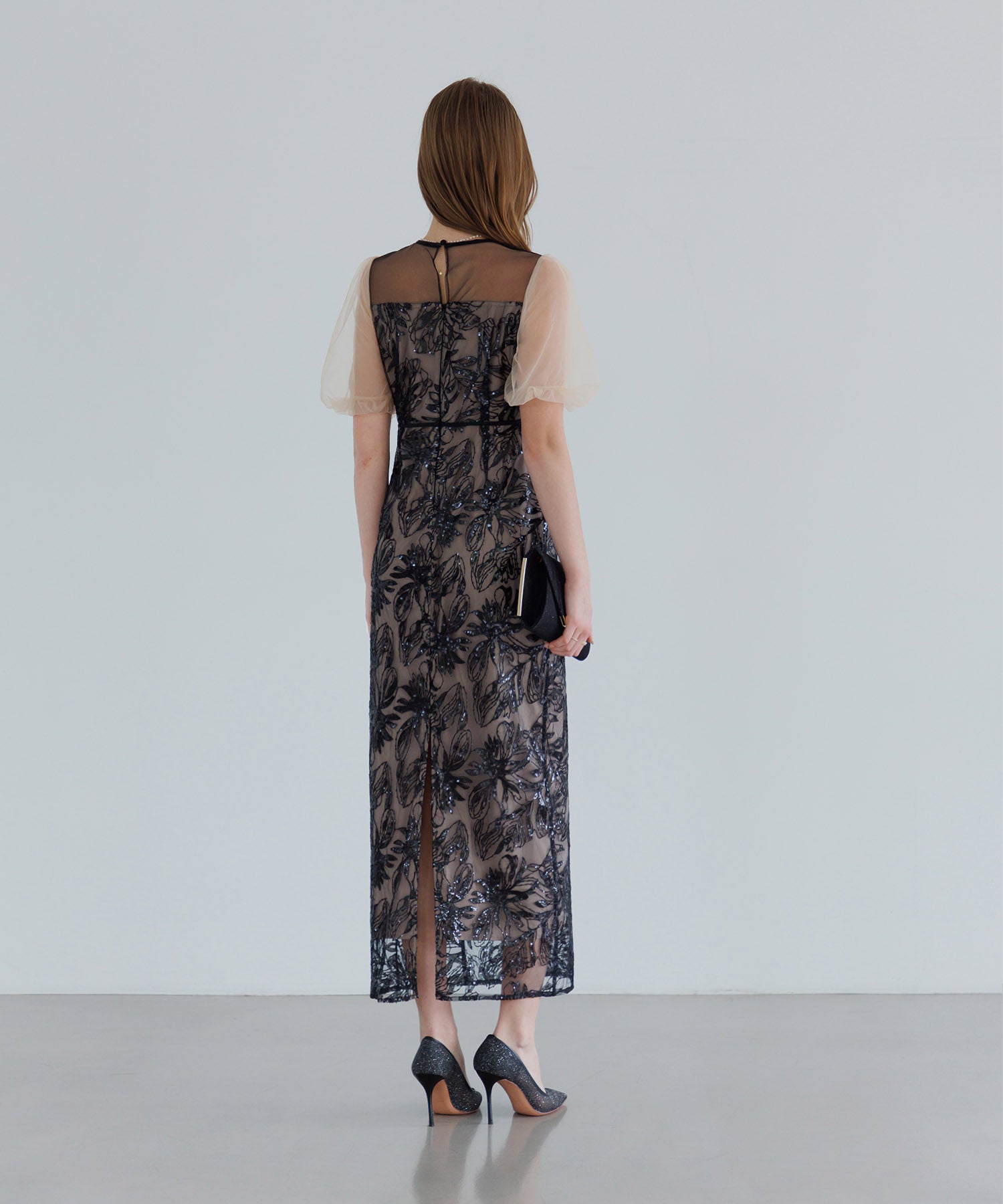 【当日発送】アシンメトリーシアーフラワーワンピースドレス