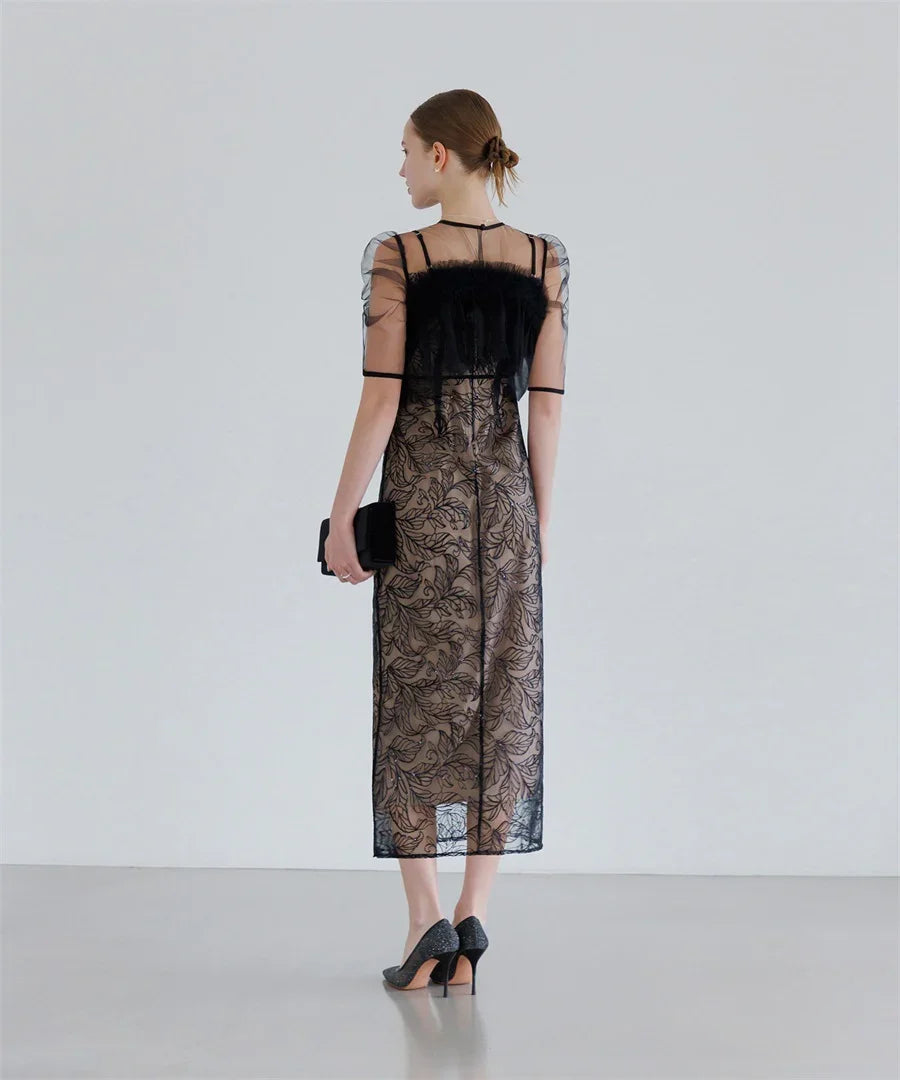 【当日発送】3WAYフラワーチュールアシンメトリーIラインワンピースドレス