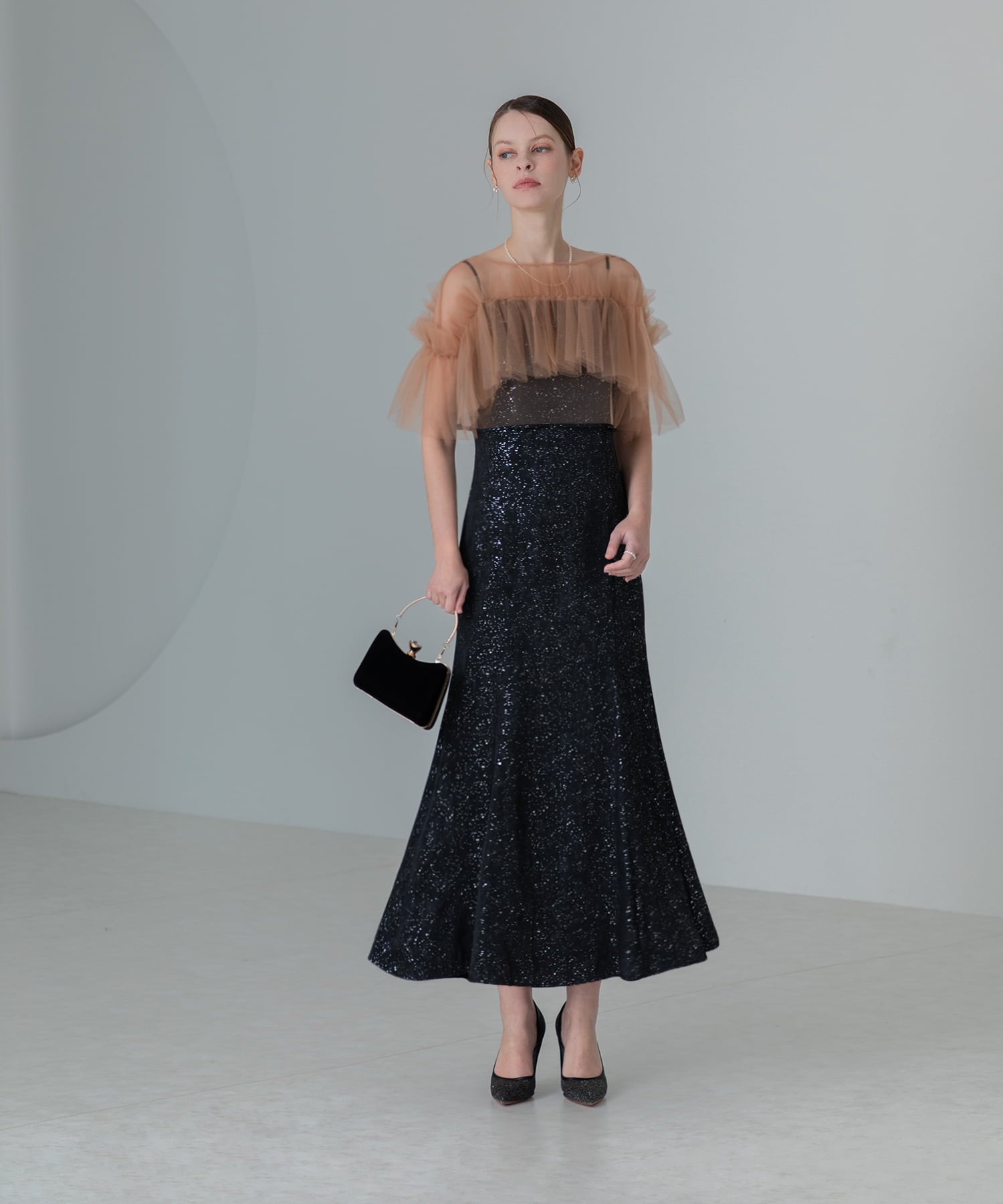 【当日発送】チュールフリルボレロペイントマーメイドワンピースドレス