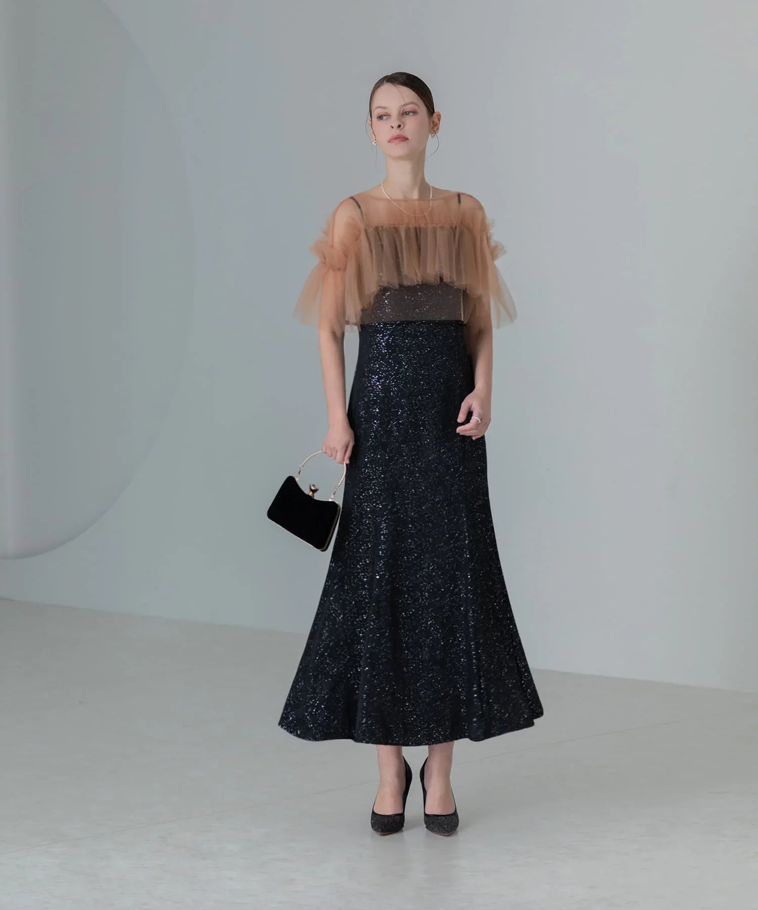 【当日発送】チュールフリルボレロペイントマーメイドワンピースドレス