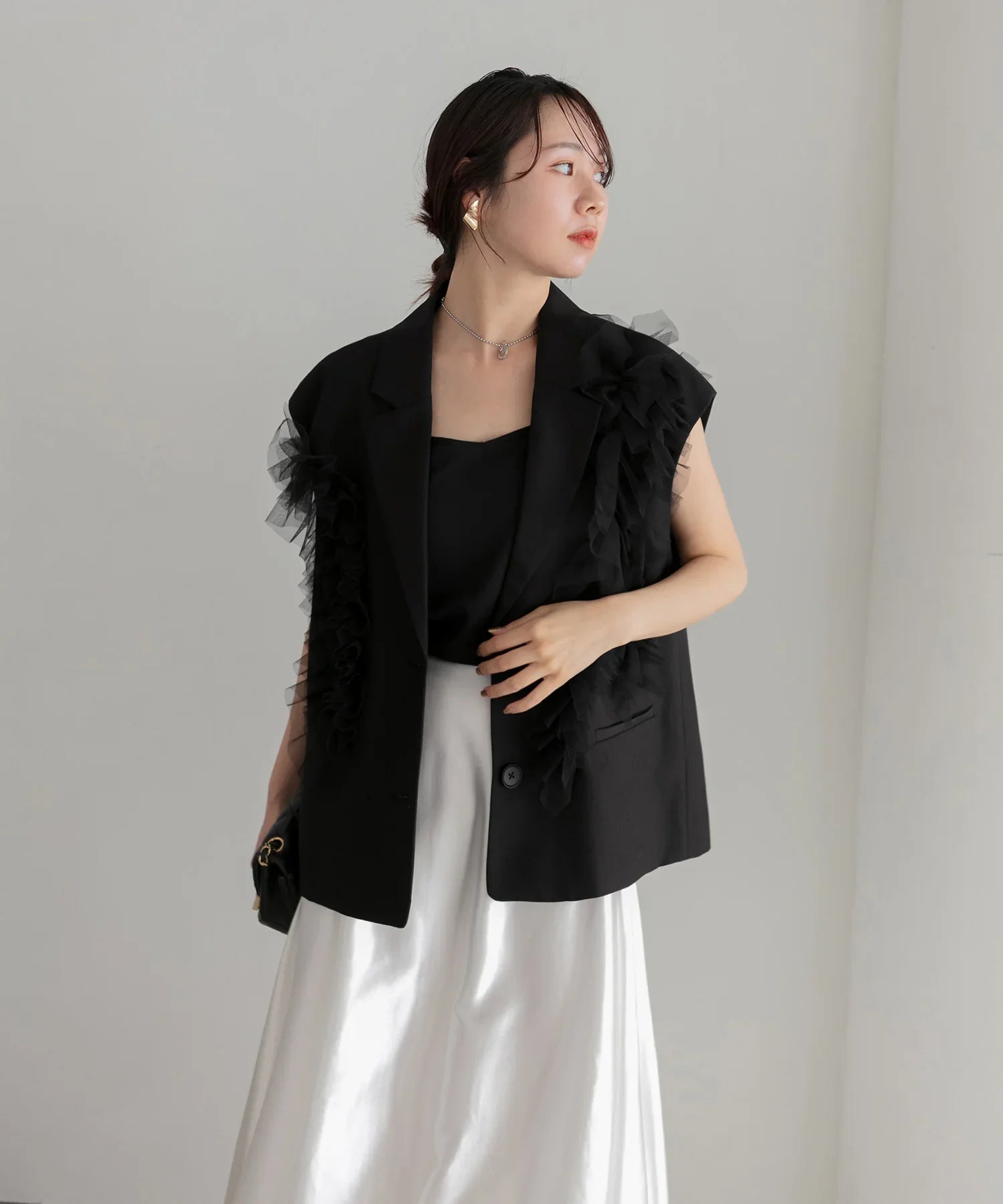 【当日発送】チュールフリルセットアップワンピースドレス