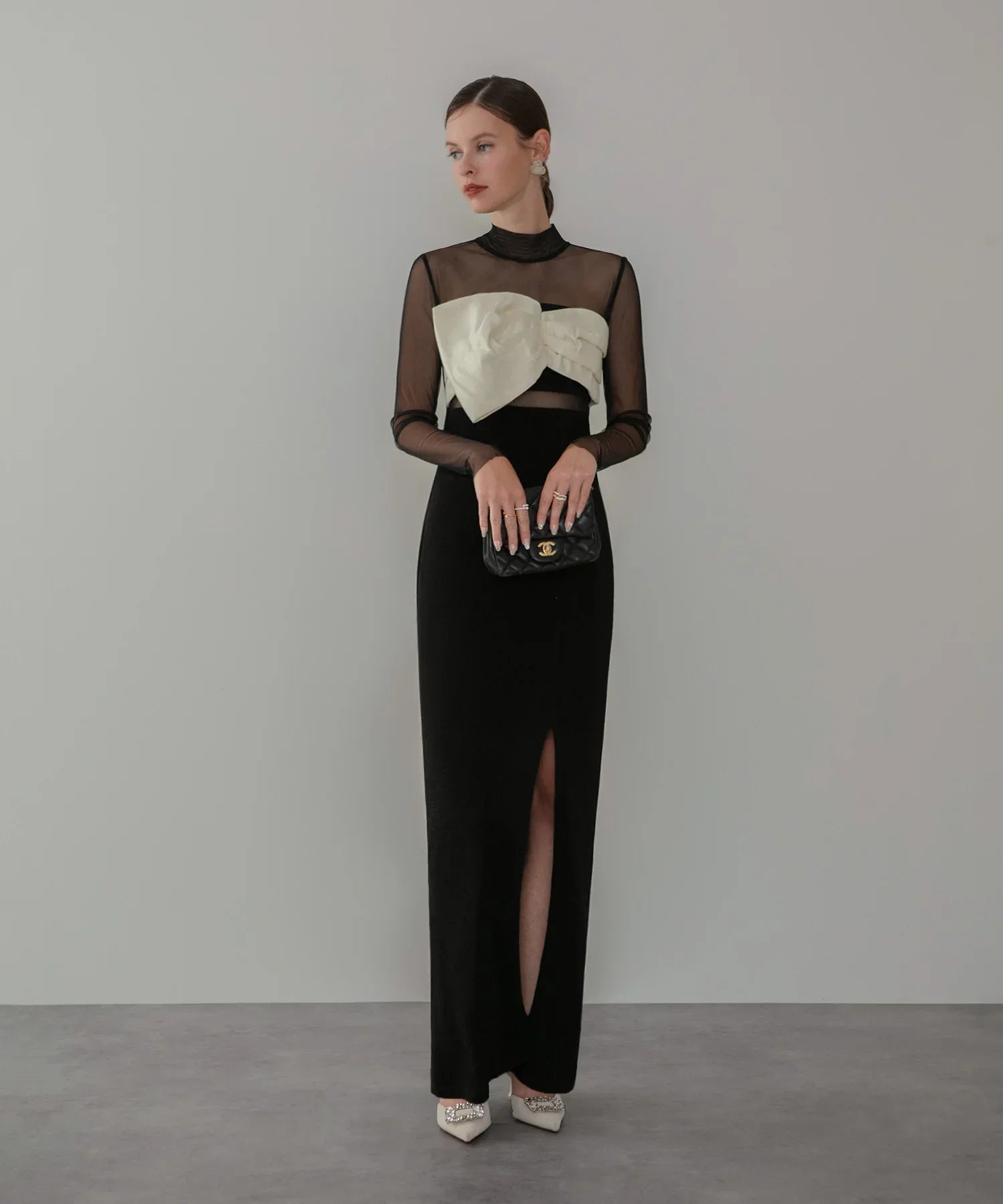 【LEJA LUXE】フロントツイストデザインシアースリットIラインドレス