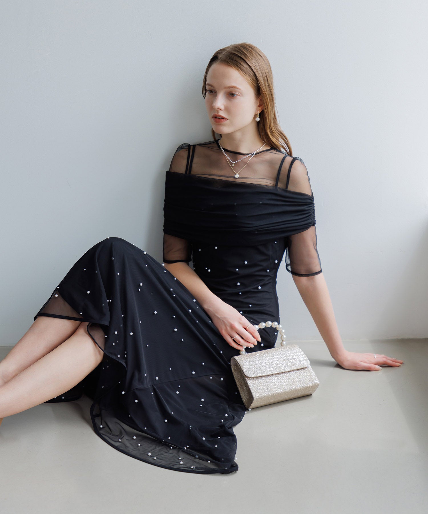 【一部当日発送】2WAYチュールトップスパールAラインワンピースドレス