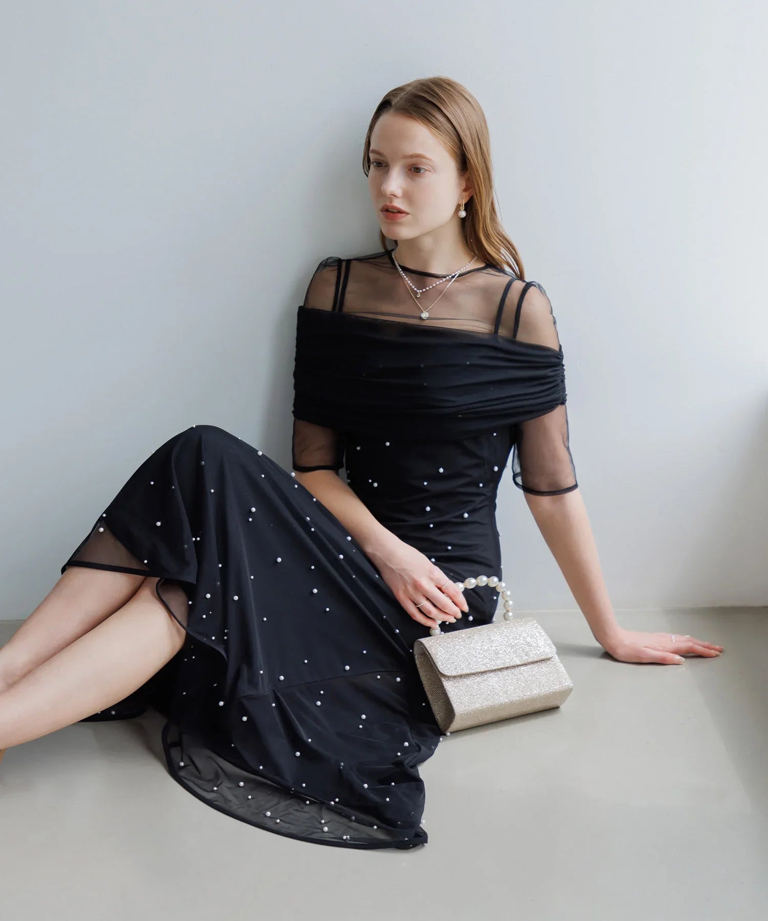 【一部当日発送】2WAYチュールトップスパールAラインワンピースドレス