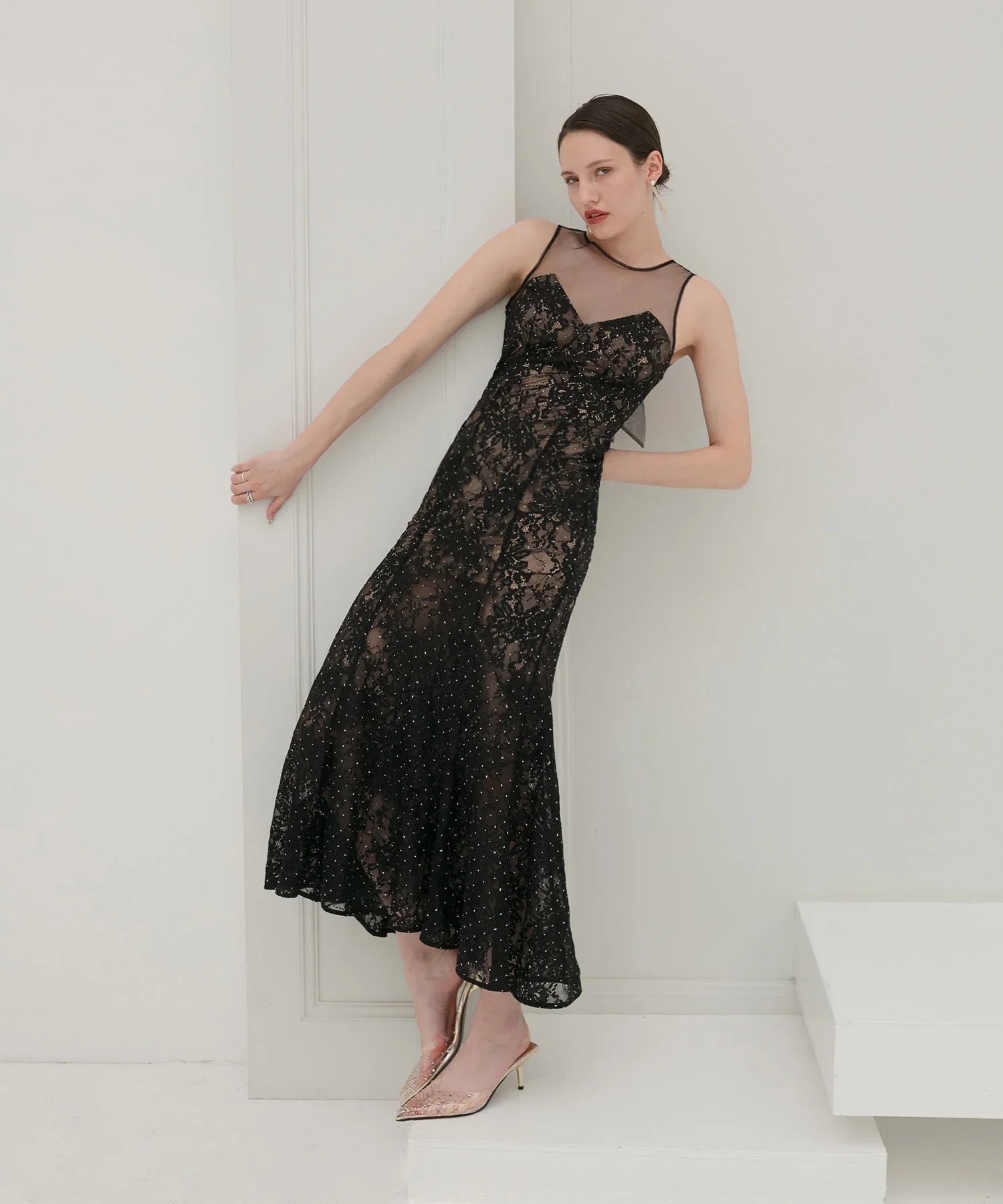 【LEJA LUXE】レースストーンスパンコールフラワーマーメイドドレス