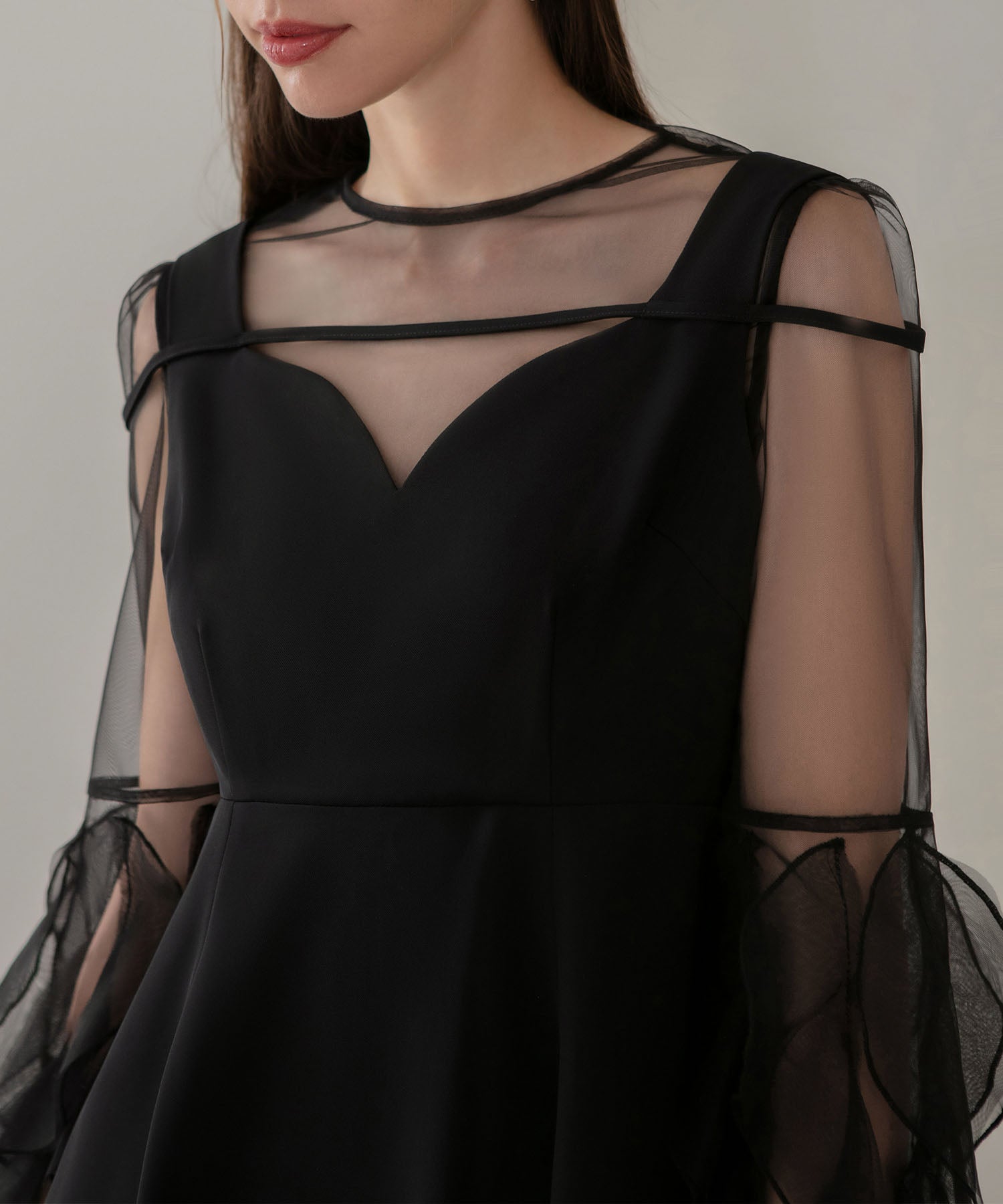 【当日発送】シアースリーブフリルペプラムタイトスカートセットアップドレス