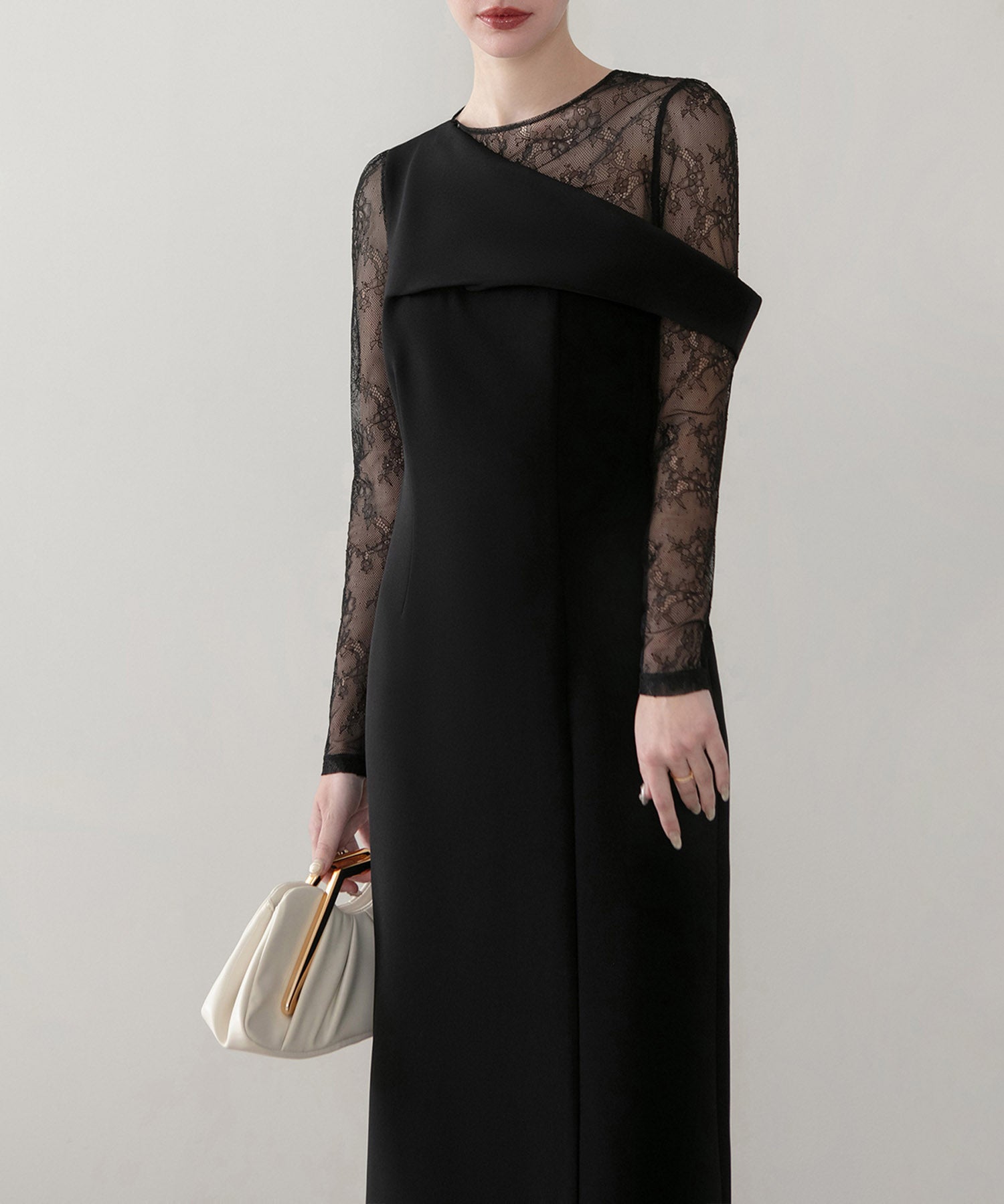 【当日発送】アシンメトリーレースレイヤードフロントスリットセットアップドレス