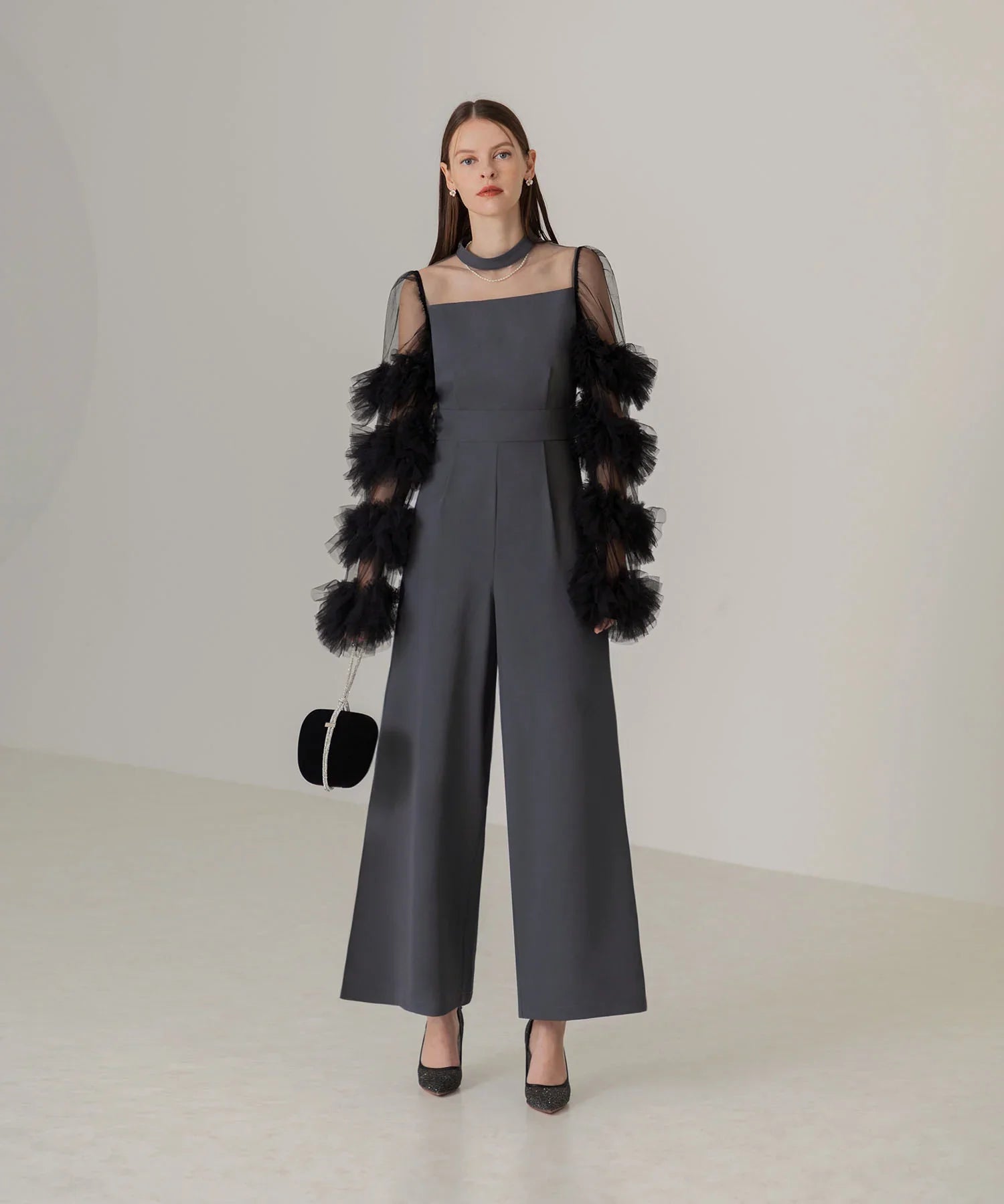 【当日発送】ボリュームチュールスリーブオールインワンパンツドレス