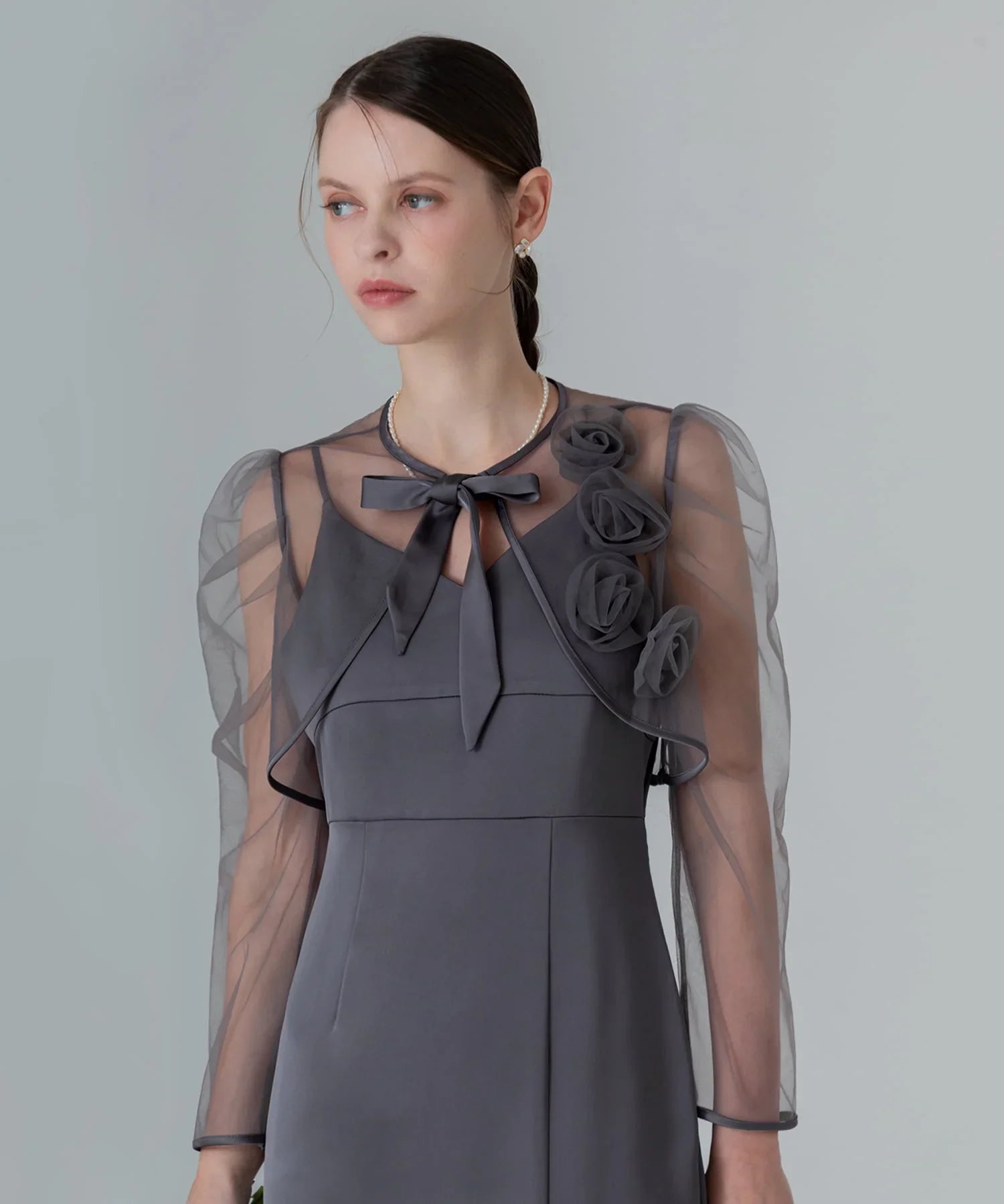 【当日発送】ローズボレロシアースリーブIラインワンピースドレス