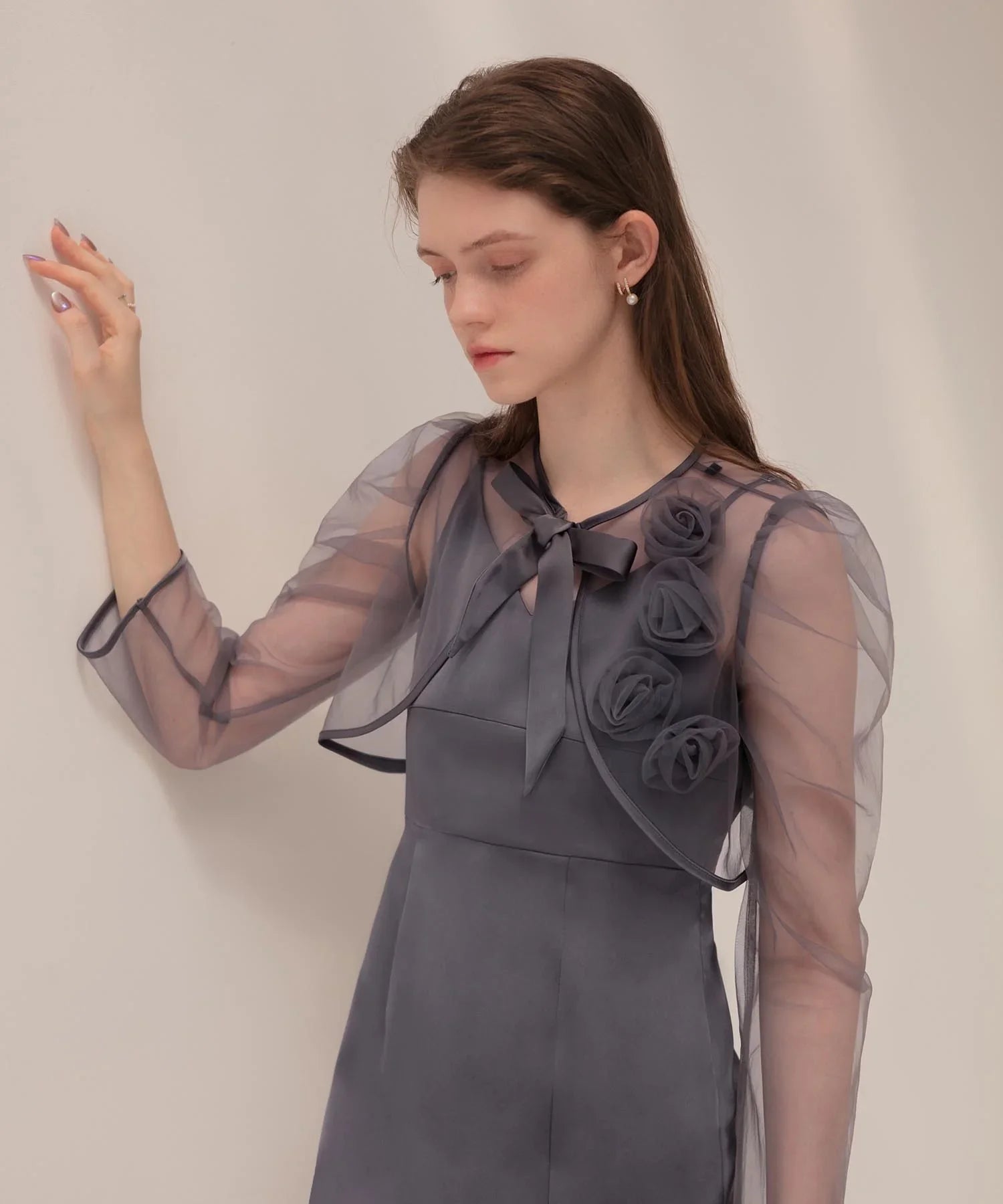 【当日発送】ローズボレロシアースリーブIラインワンピースドレス