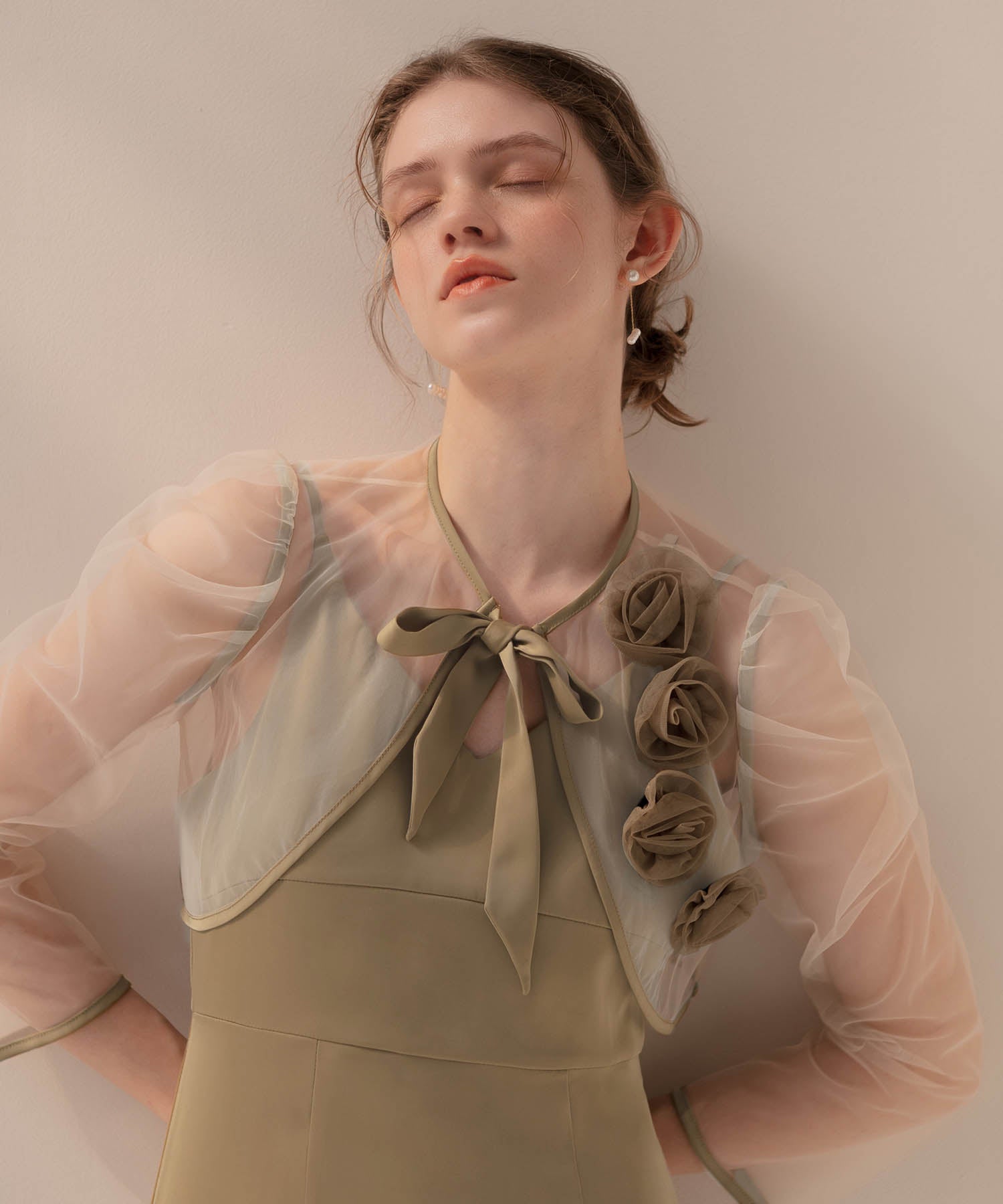 【当日発送】ローズボレロシアースリーブIラインワンピースドレス