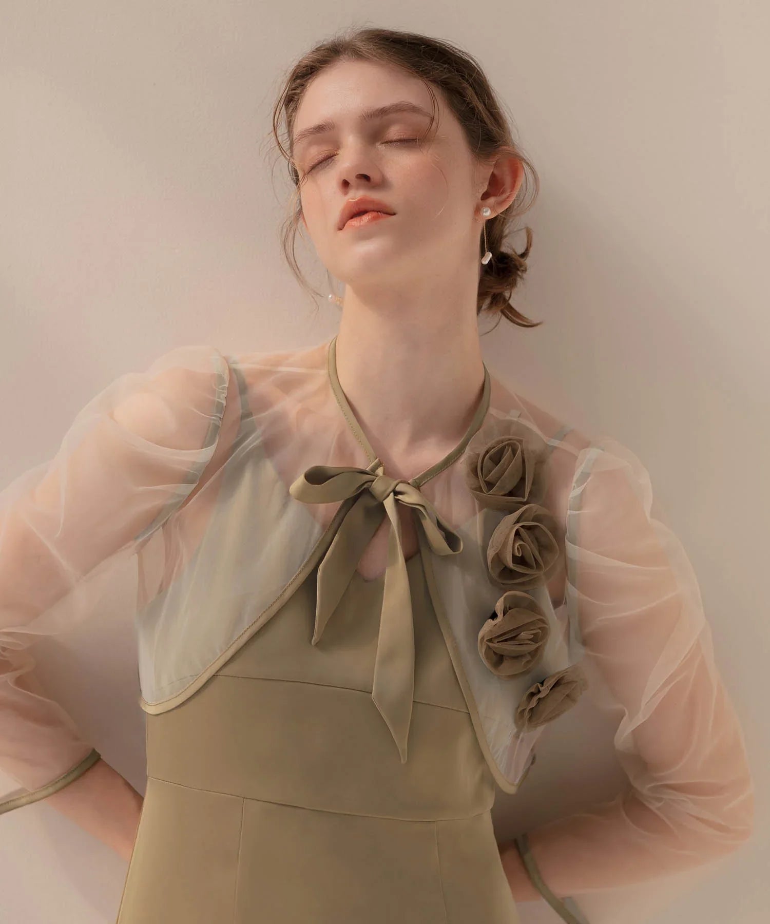 【当日発送】ローズボレロシアースリーブIラインワンピースドレス