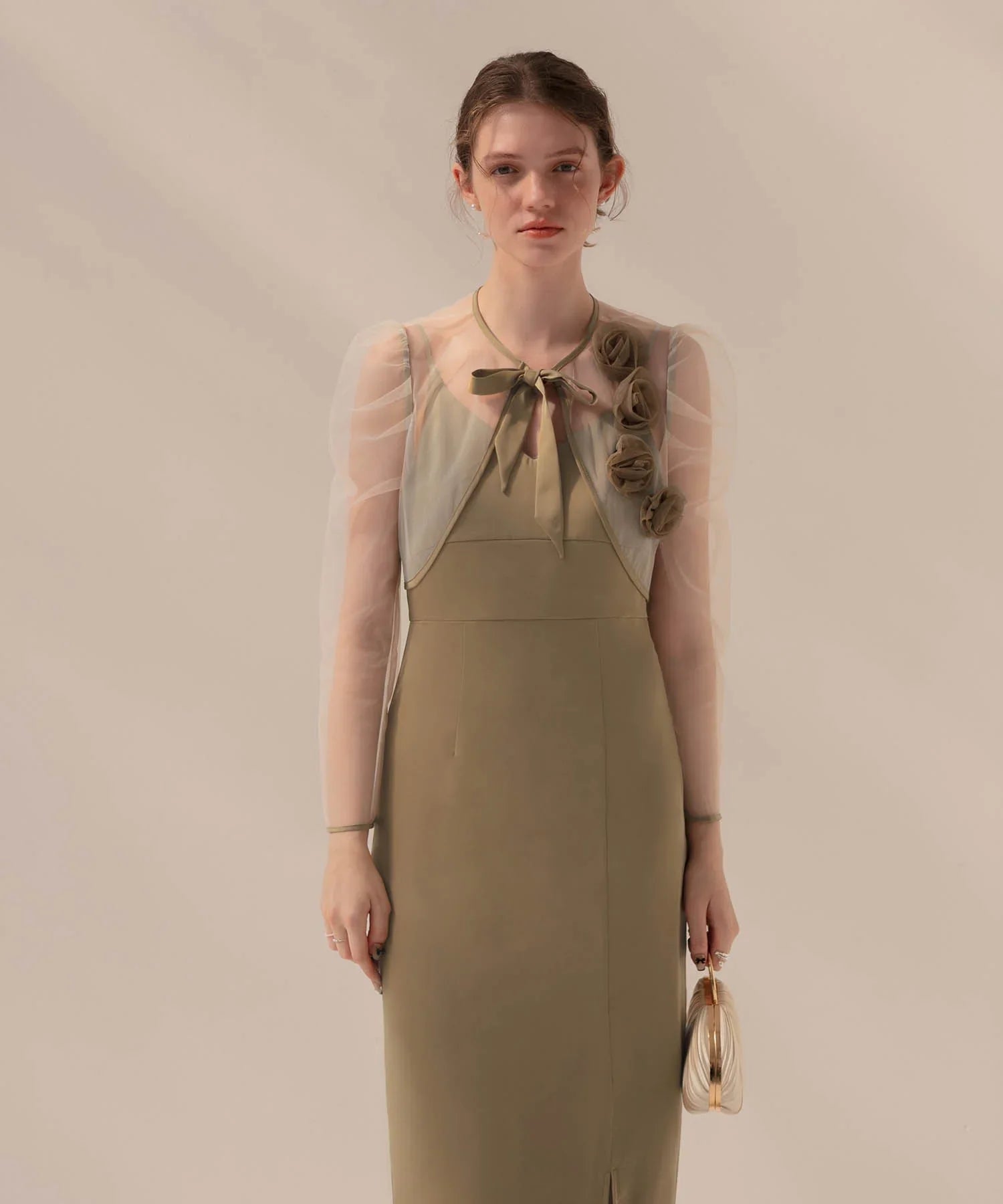 【当日発送】ローズボレロシアースリーブIラインワンピースドレス