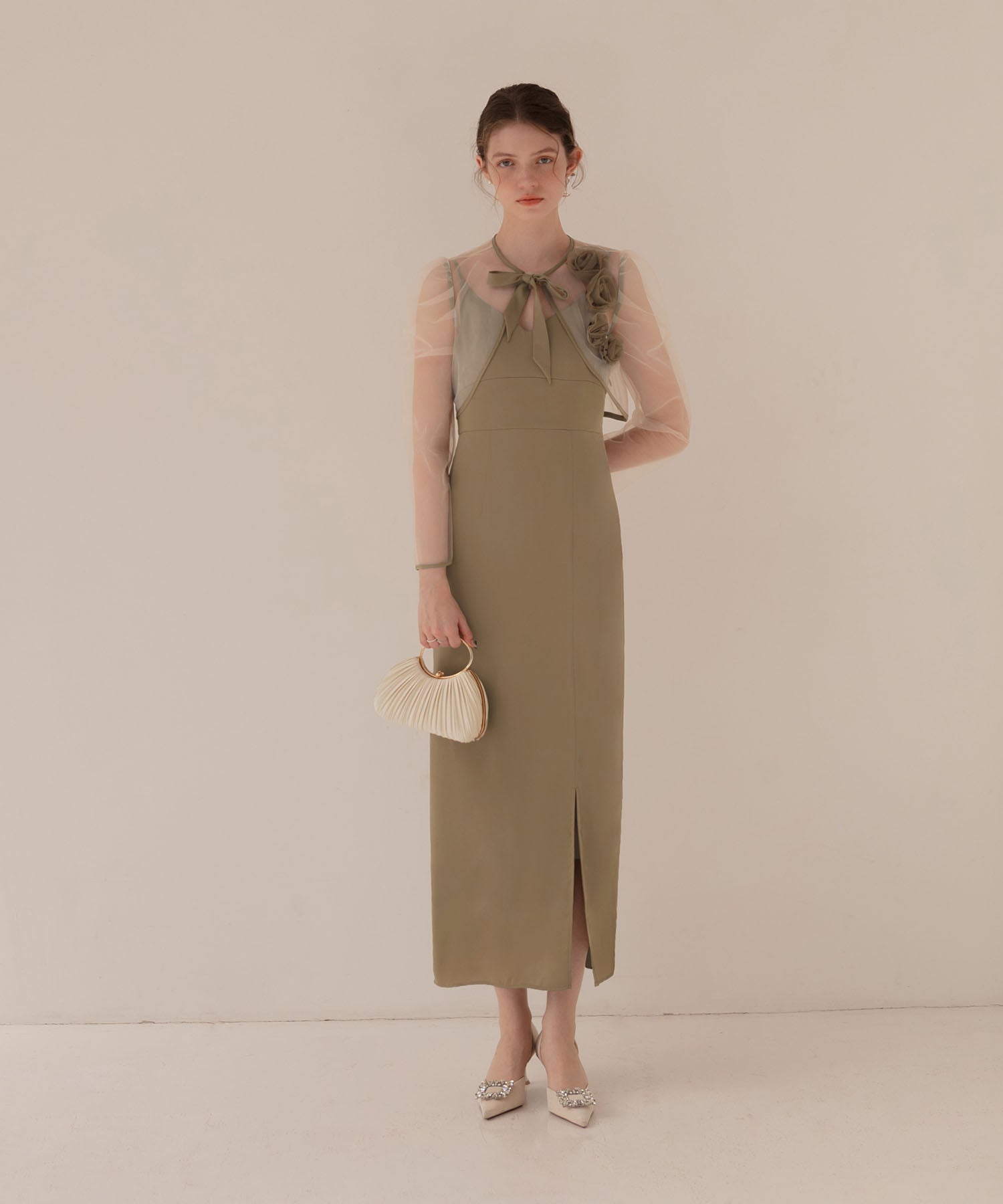 【当日発送】ローズボレロシアースリーブIラインワンピースドレス