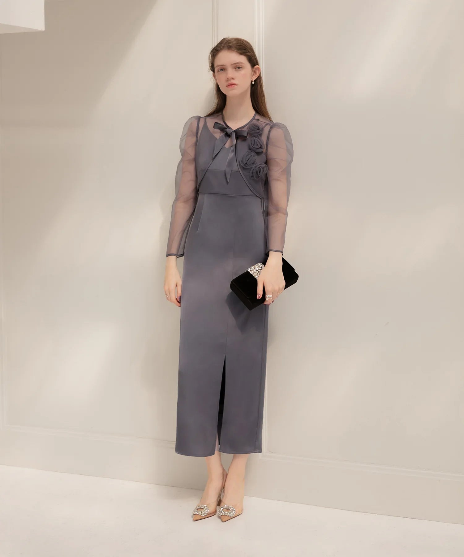 【当日発送】ローズボレロシアースリーブIラインワンピースドレス