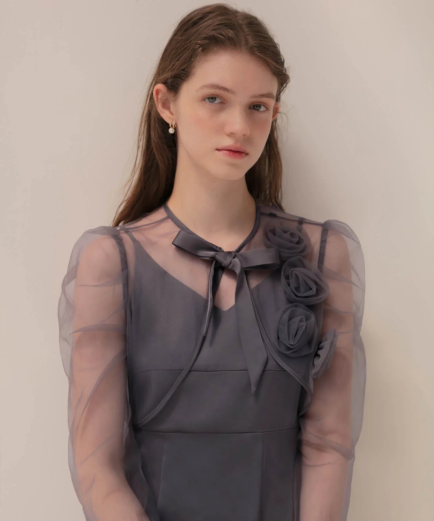 【当日発送】ローズボレロシアースリーブIラインワンピースドレス