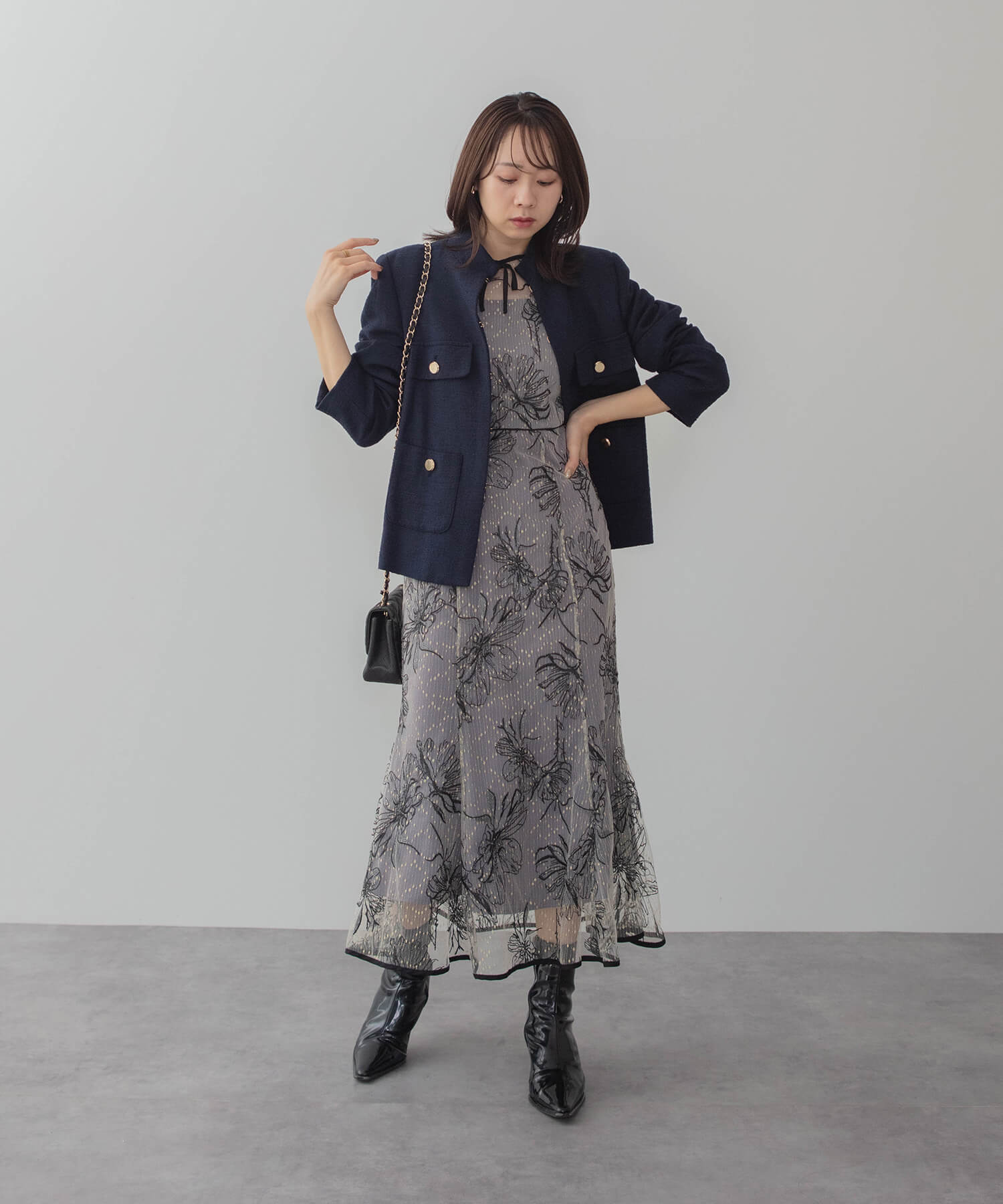 【當天出貨】碎花緞帶泡泡袖魚尾裙