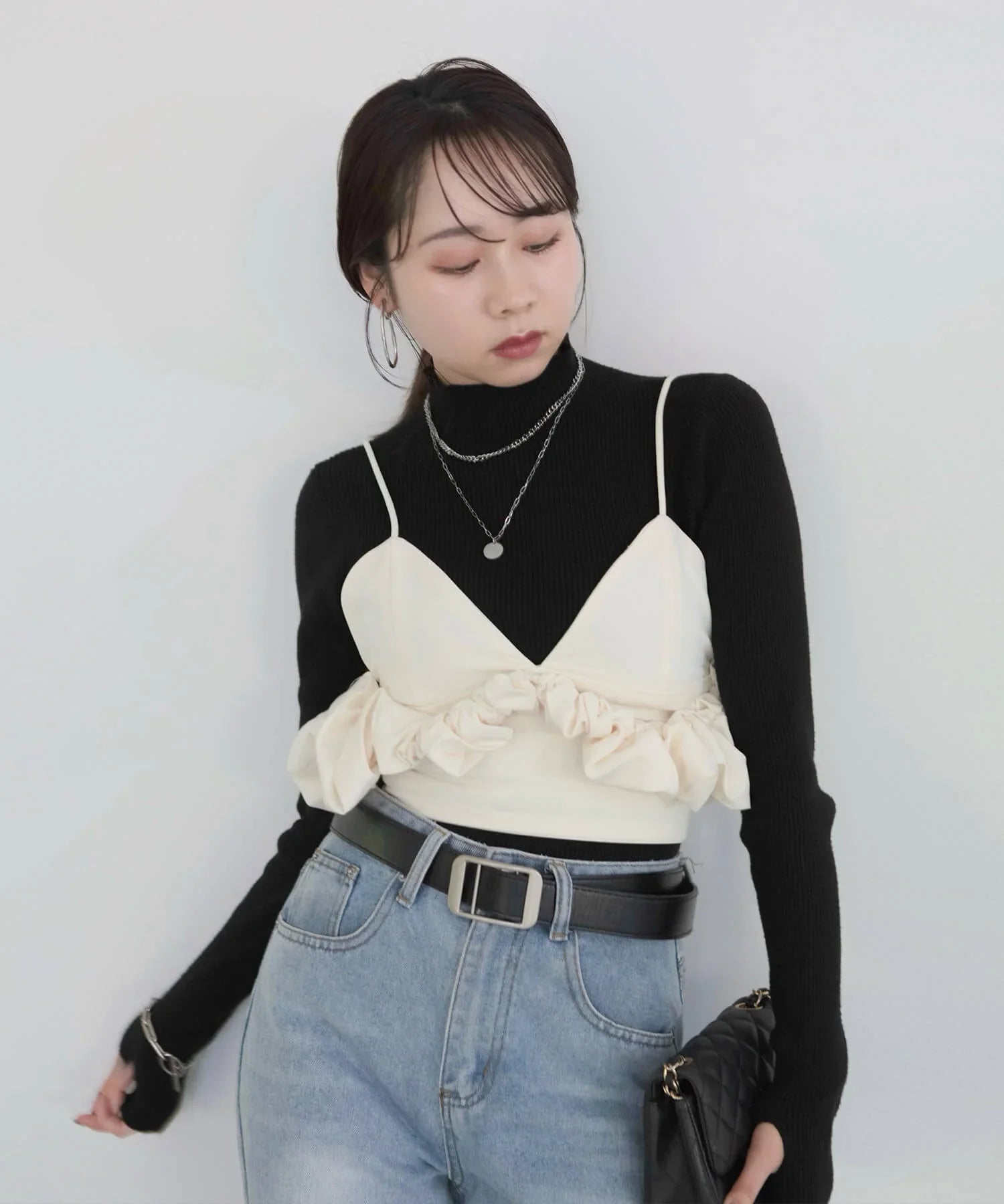 【当日発送】サイドフリルバックジップキャミビスチェ