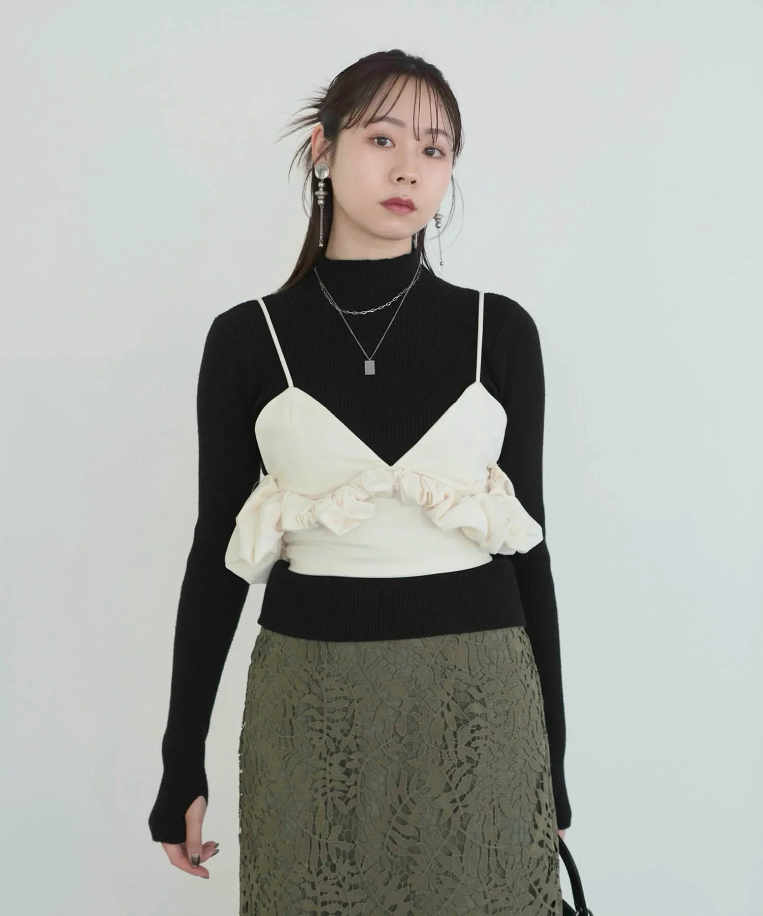 【当日発送】サイドフリルバックジップキャミビスチェ