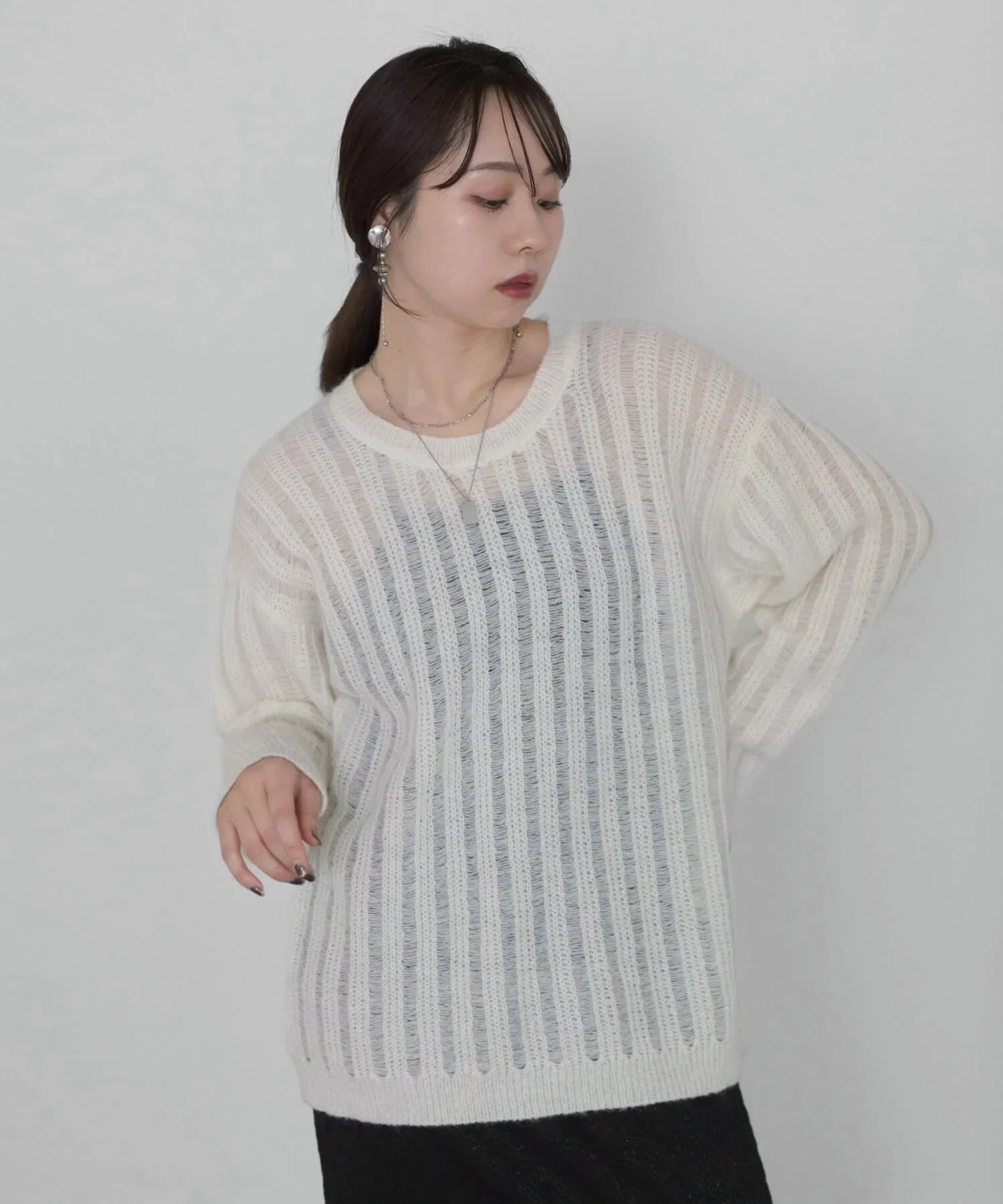 【当日発送】メッシュプルオーバーニットトップス