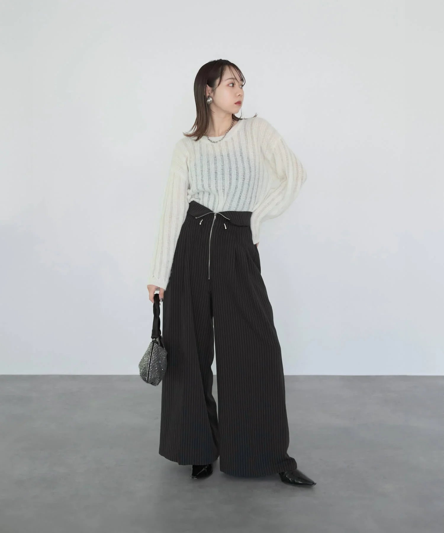 【当日発送】メッシュプルオーバーニットトップス