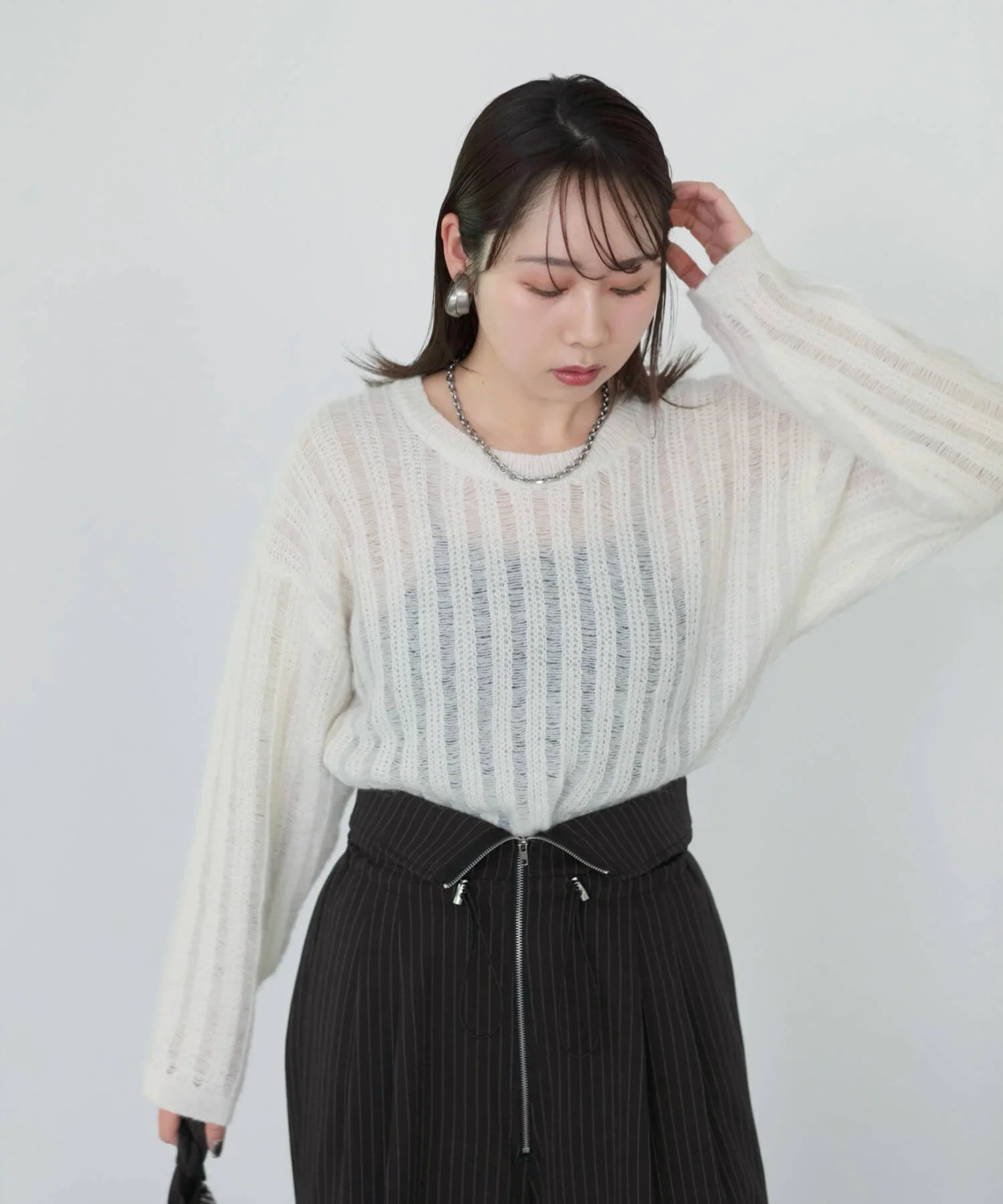 【当日発送】メッシュプルオーバーニットトップス