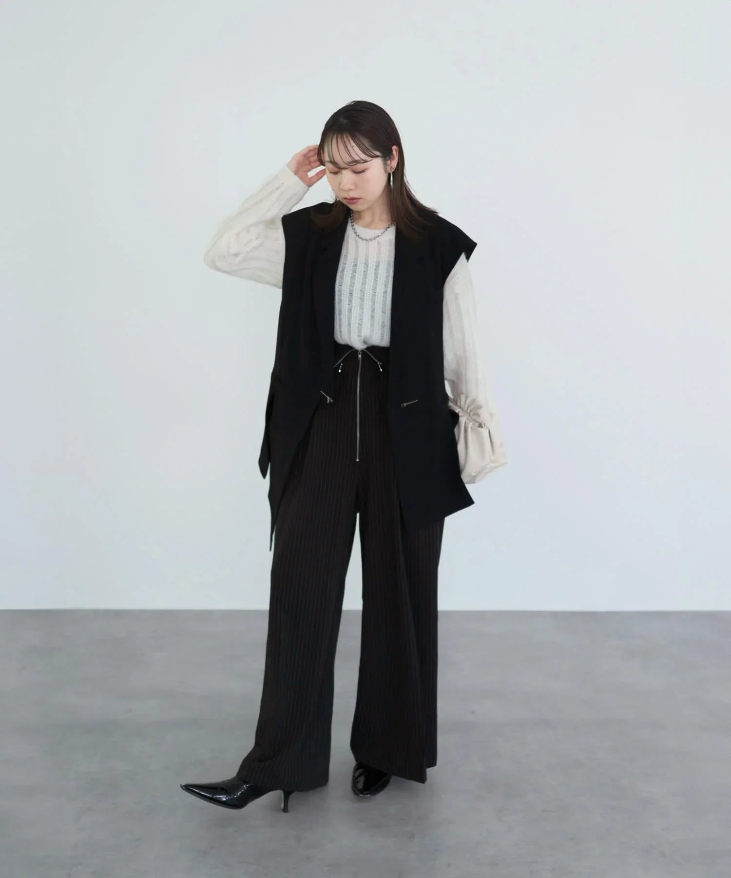 【当日発送】メッシュプルオーバーニットトップス