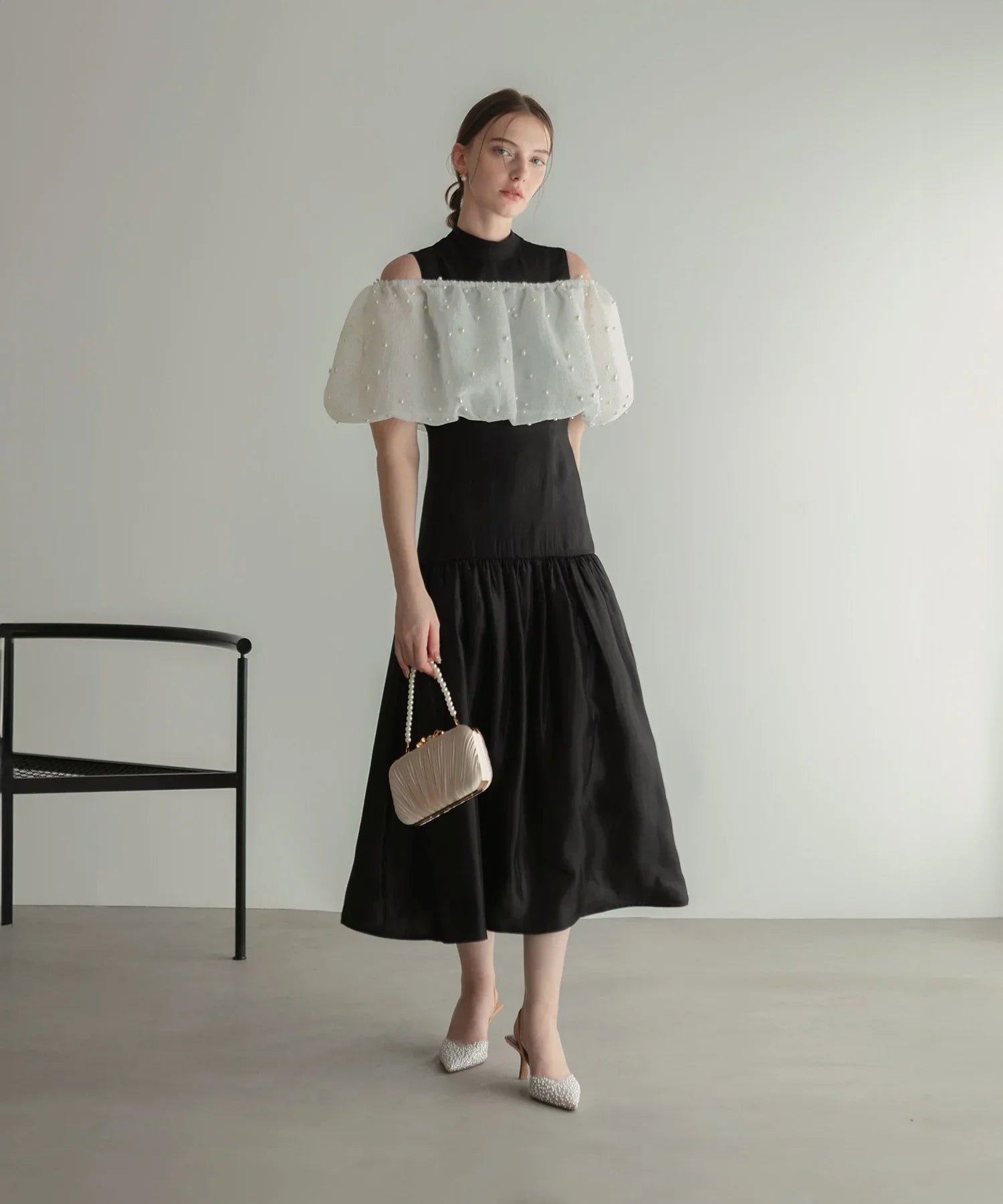 【当日発送】パールラメボレロオフショルダーAラインワンピースドレス