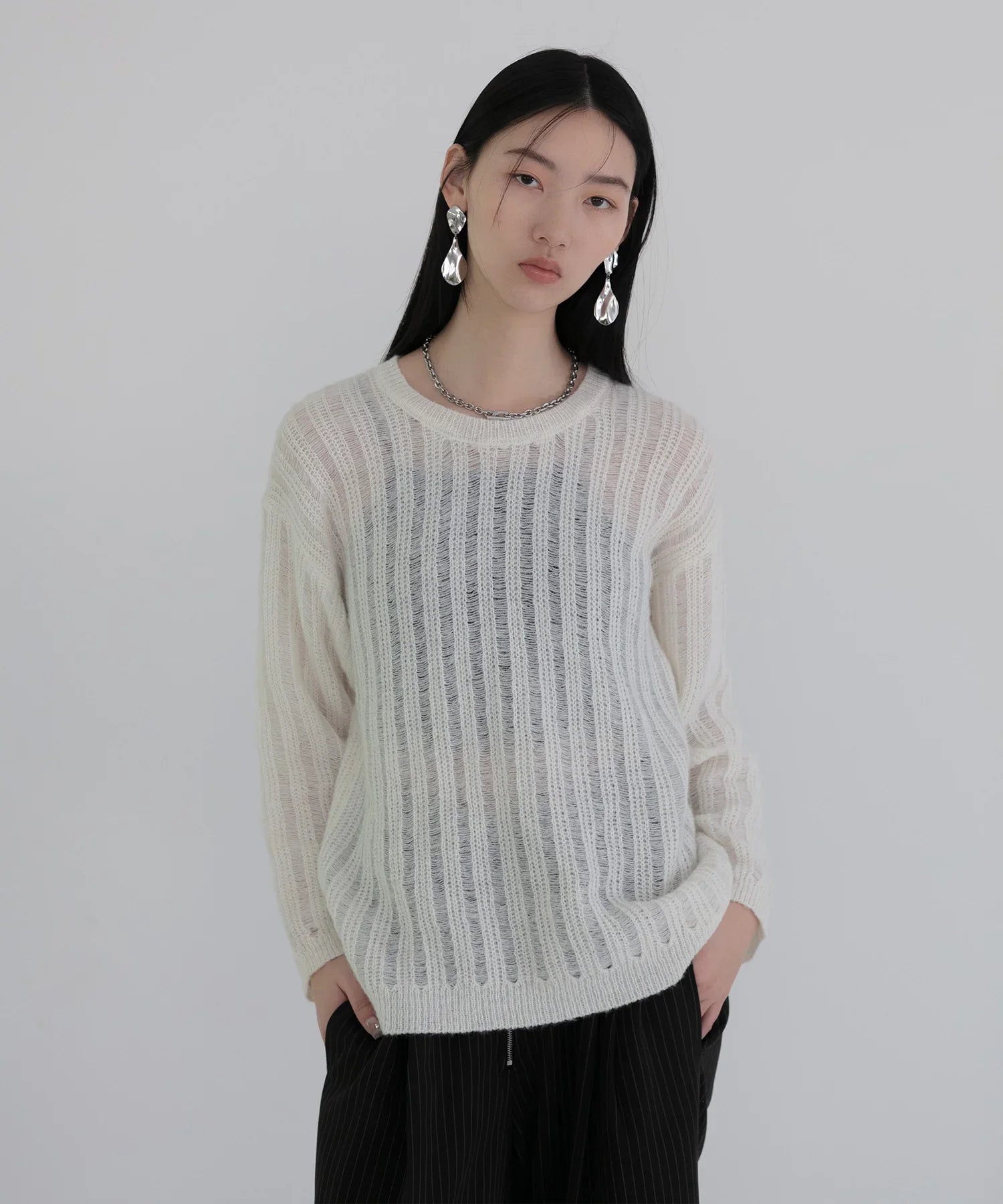 【当日発送】メッシュプルオーバーニットトップス