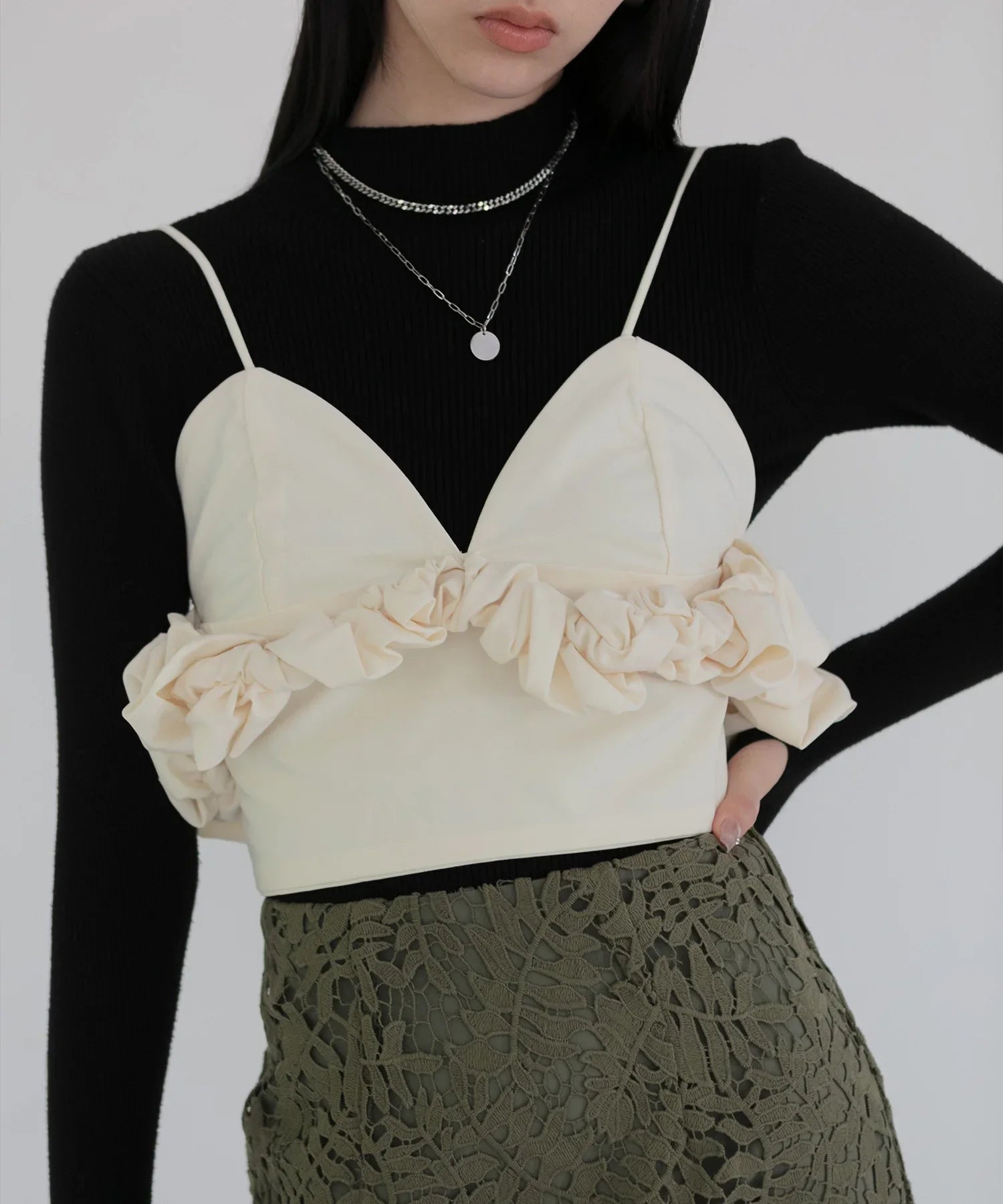 【当日発送】サイドフリルバックジップキャミビスチェ