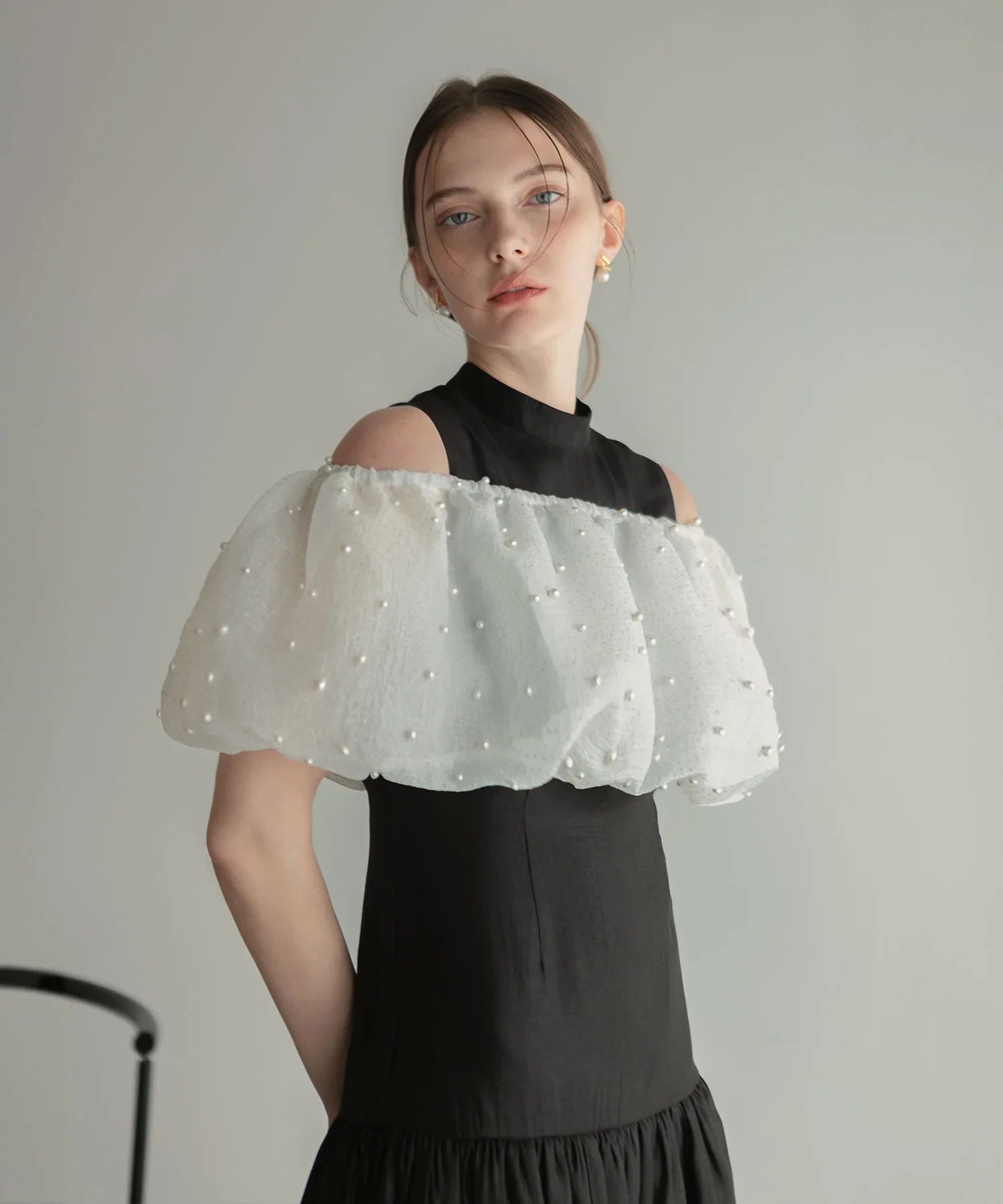 【当日発送】パールラメボレロオフショルダーAラインワンピースドレス