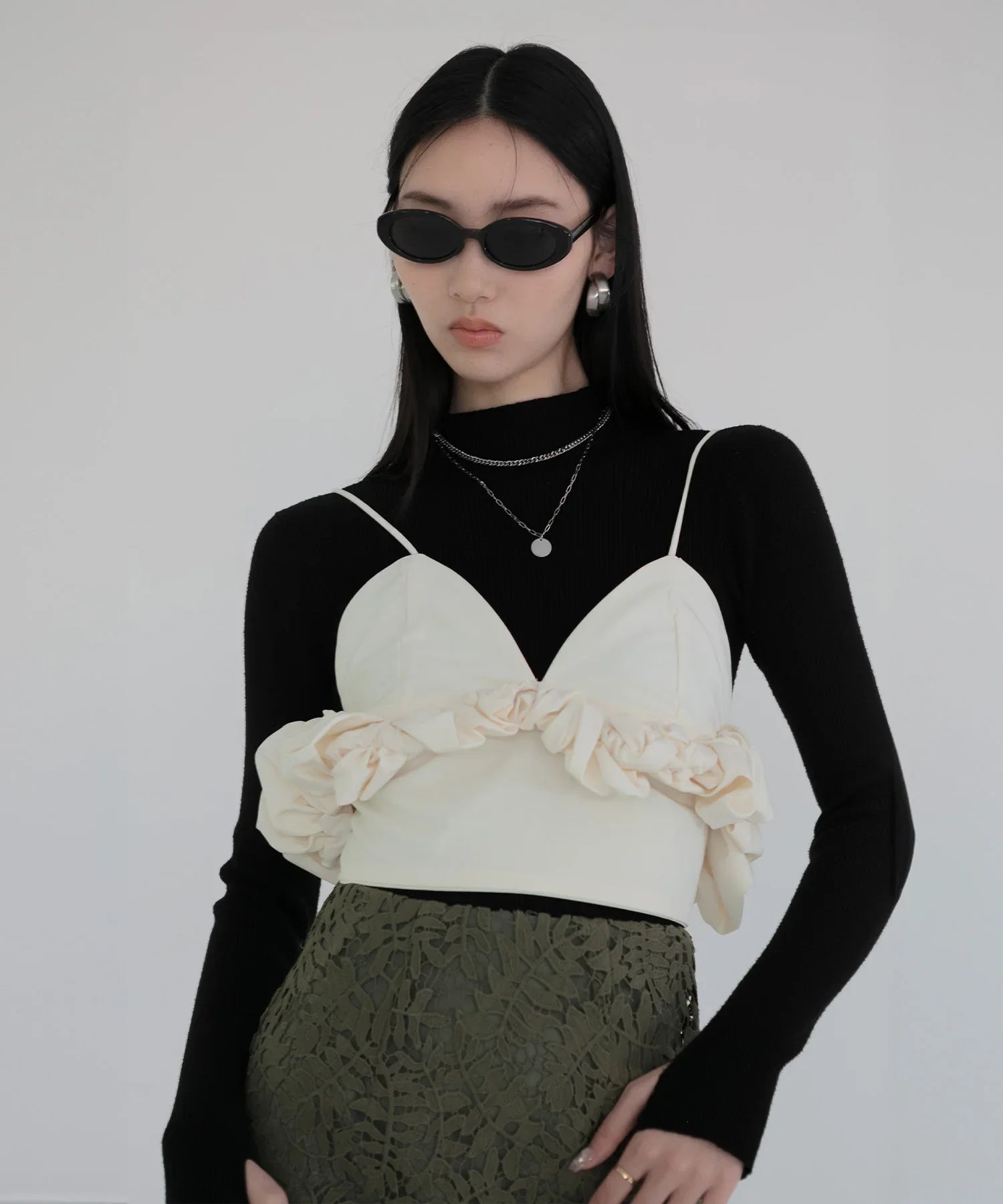 【当日発送】サイドフリルバックジップキャミビスチェ