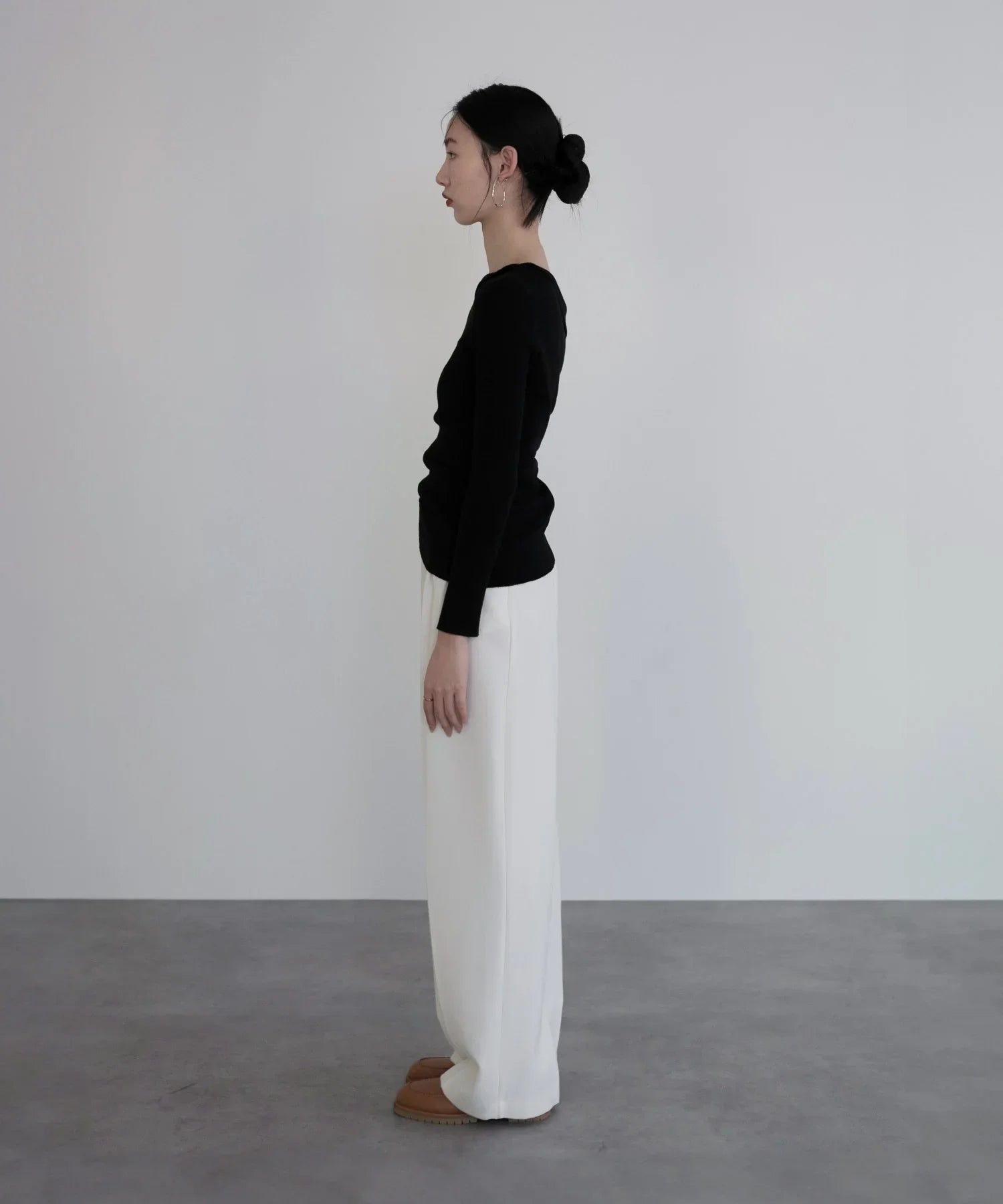 【当日発送】アシンメトリーギャザーワンショルダーニットトップス