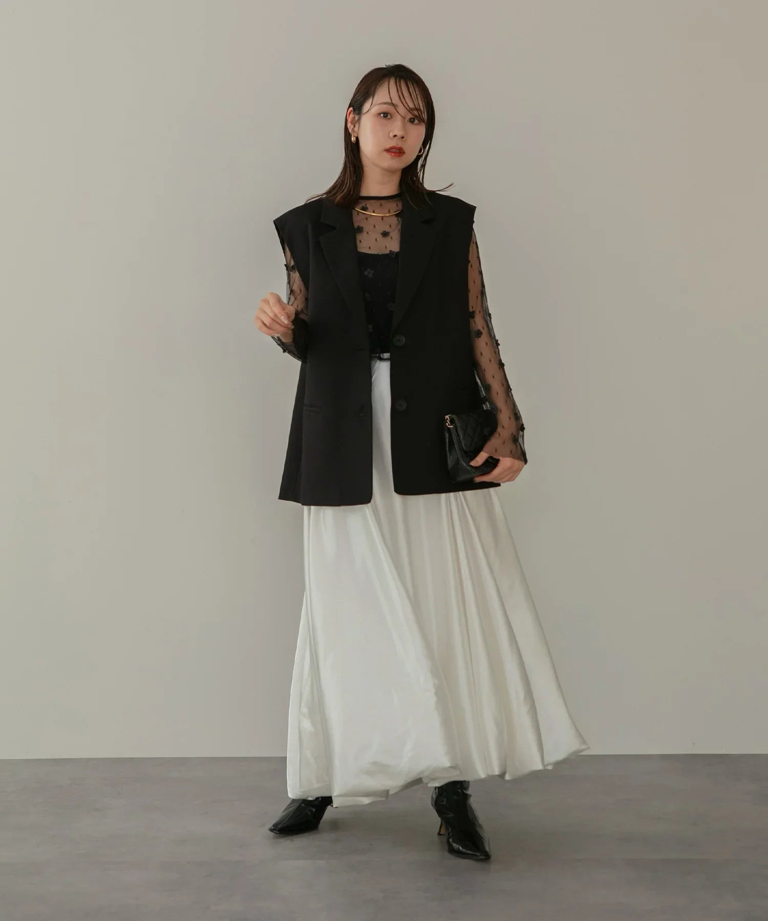 【当日発送】ボリュームチュールスリーブベストセットアップドレス