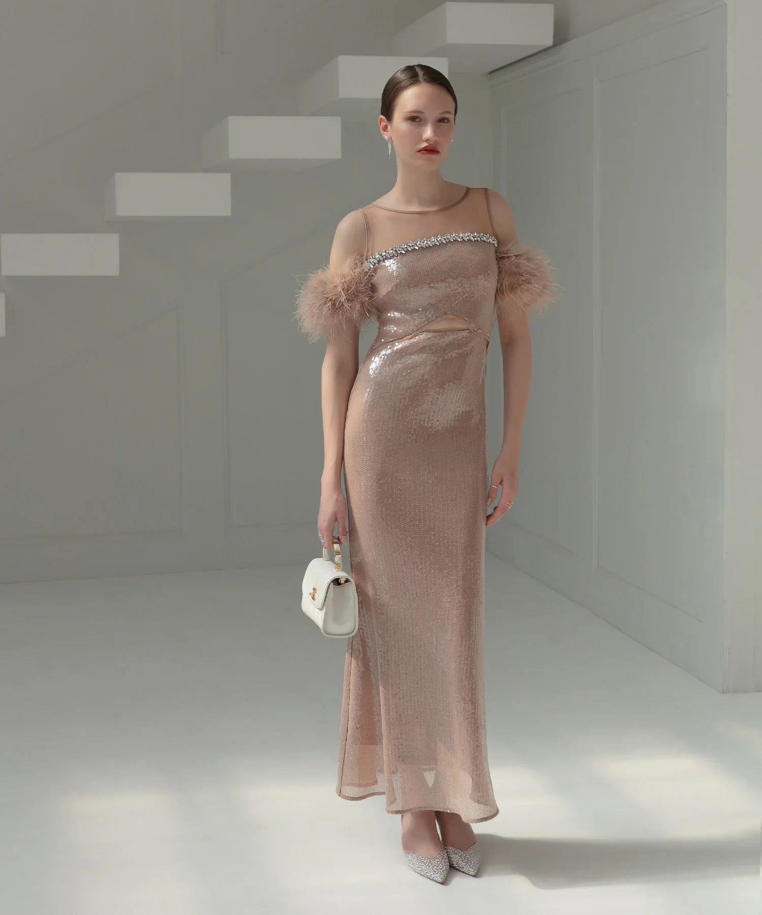 【LEJA LUXE】2WAYファースリーブスパンコールマーメイドドレス