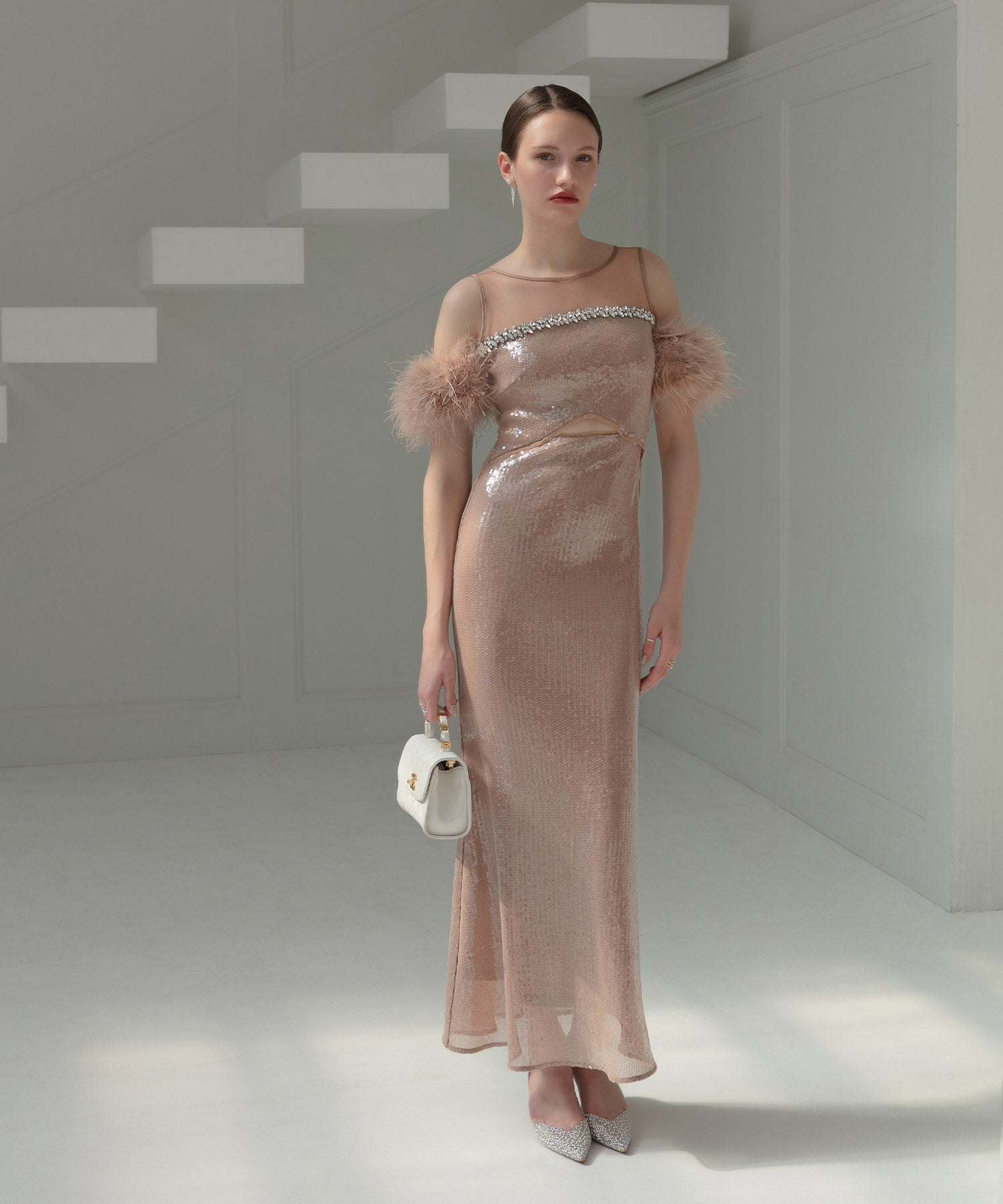 【LEJA LUXE】2WAYファースリーブスパンコールマーメイドドレス