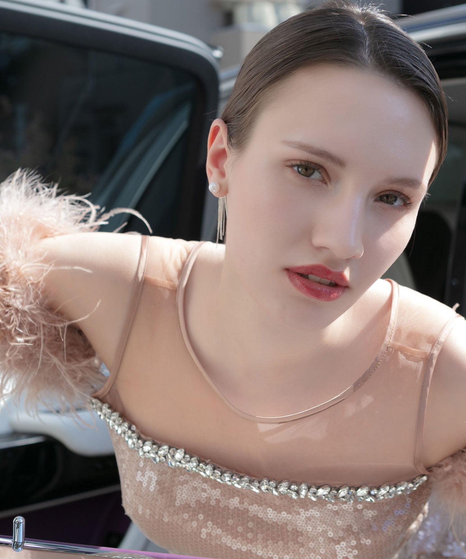 【LEJA LUXE】2WAYファースリーブスパンコールマーメイドドレス