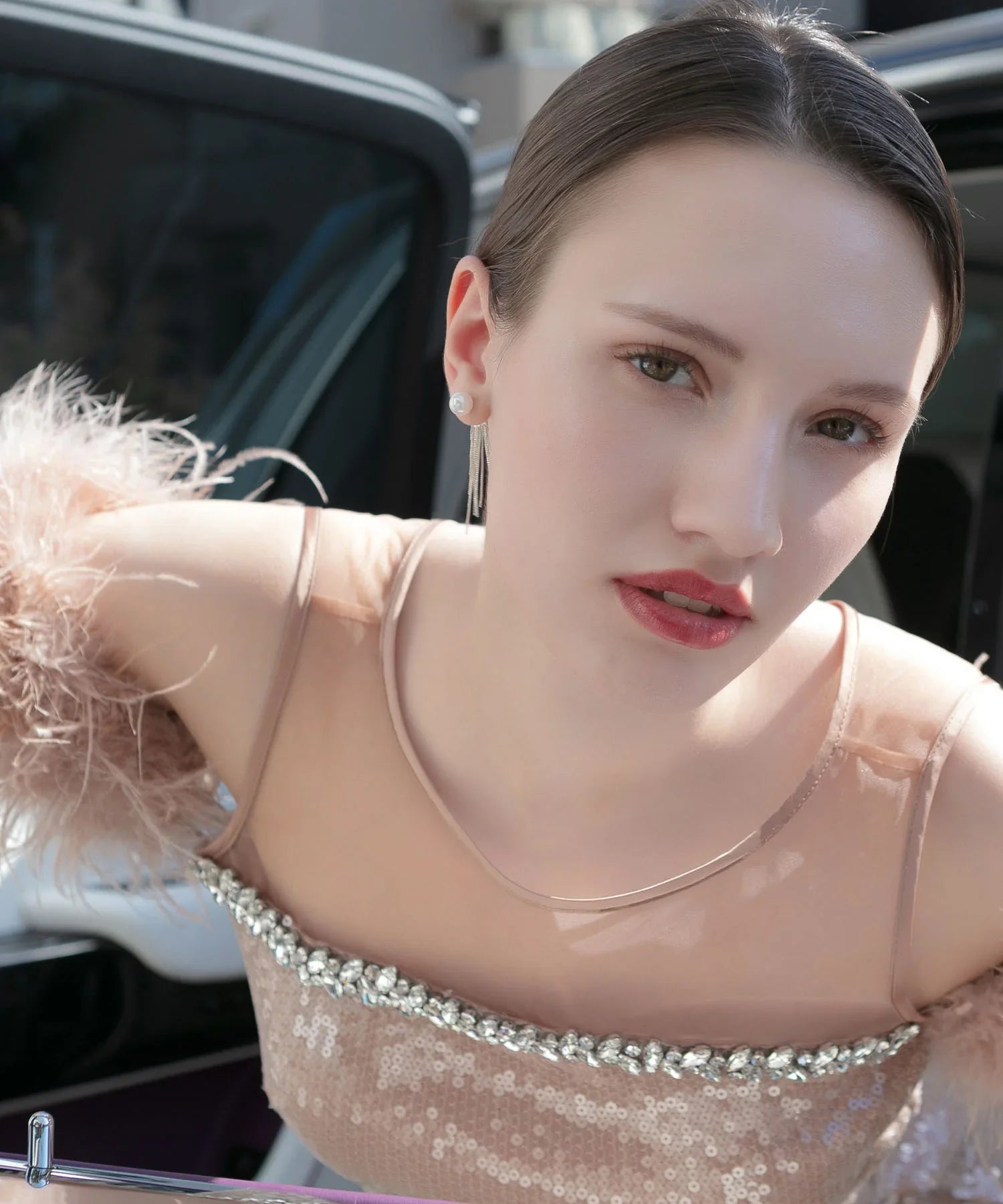 【LEJA LUXE】2WAYファースリーブスパンコールマーメイドドレス